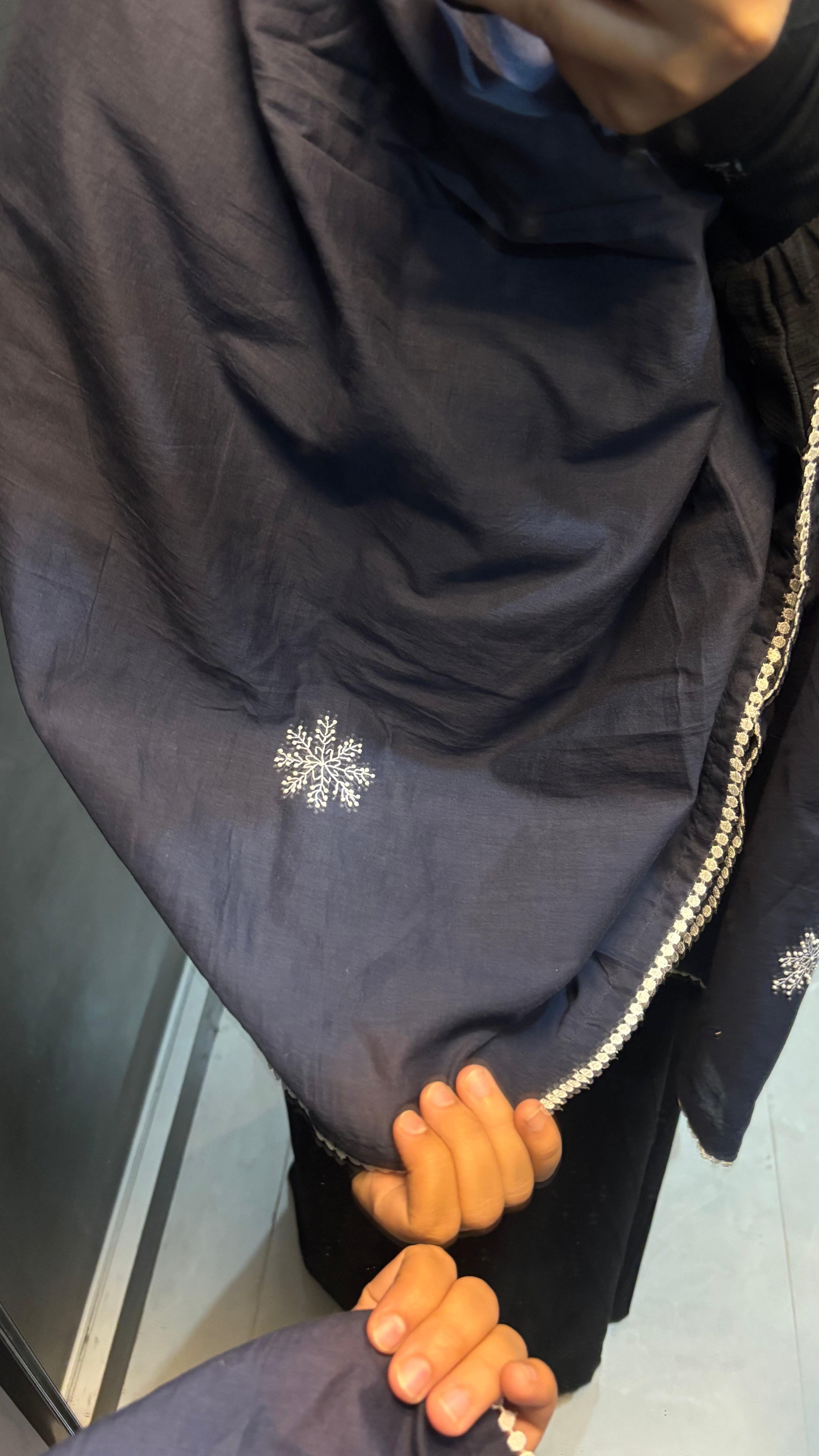 Beautiful Hand Work Navy Blue  colour dupatta with white lace
