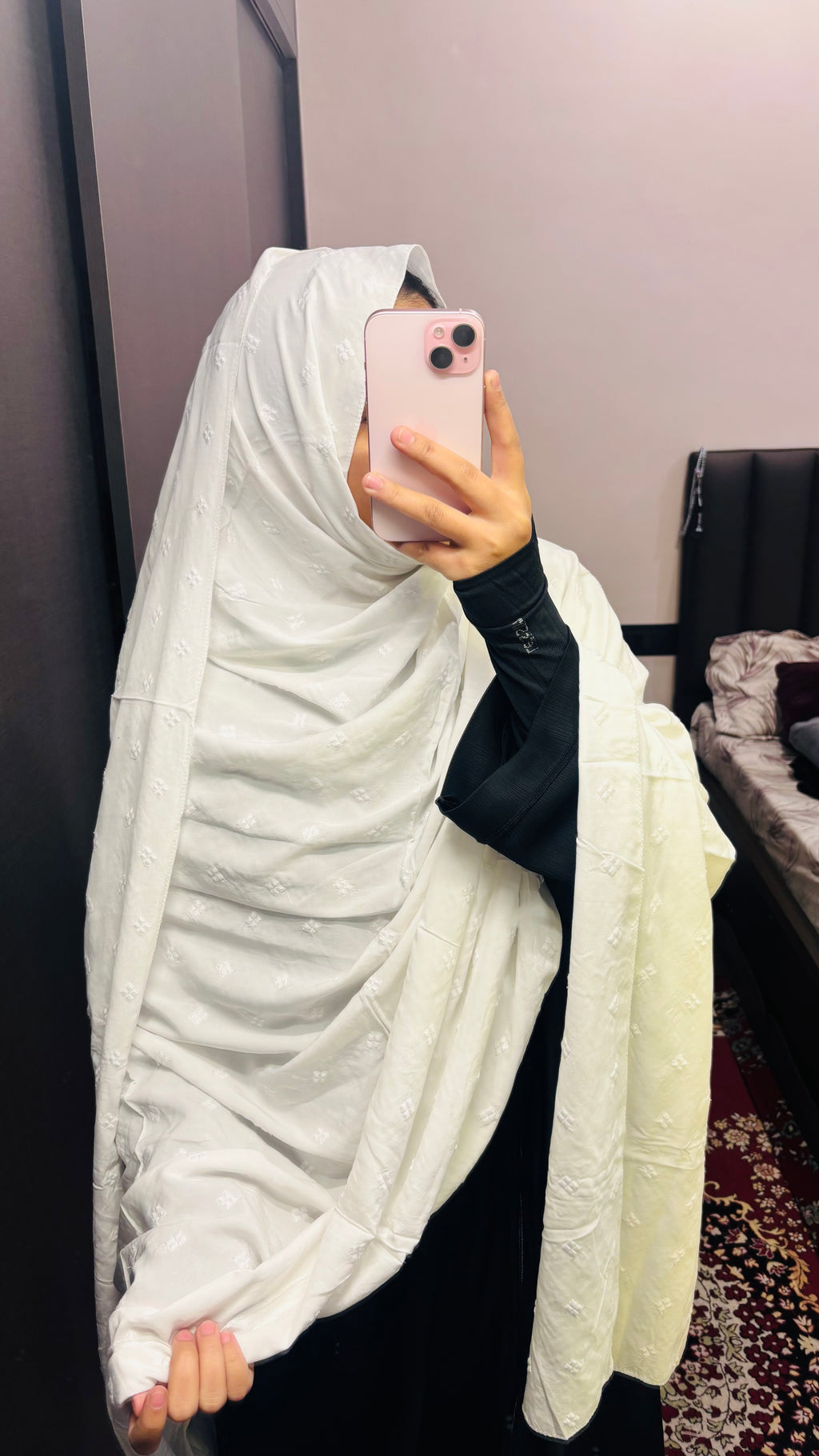 Embroidered chikan white dupatta - 2.25 x 1.5 meters