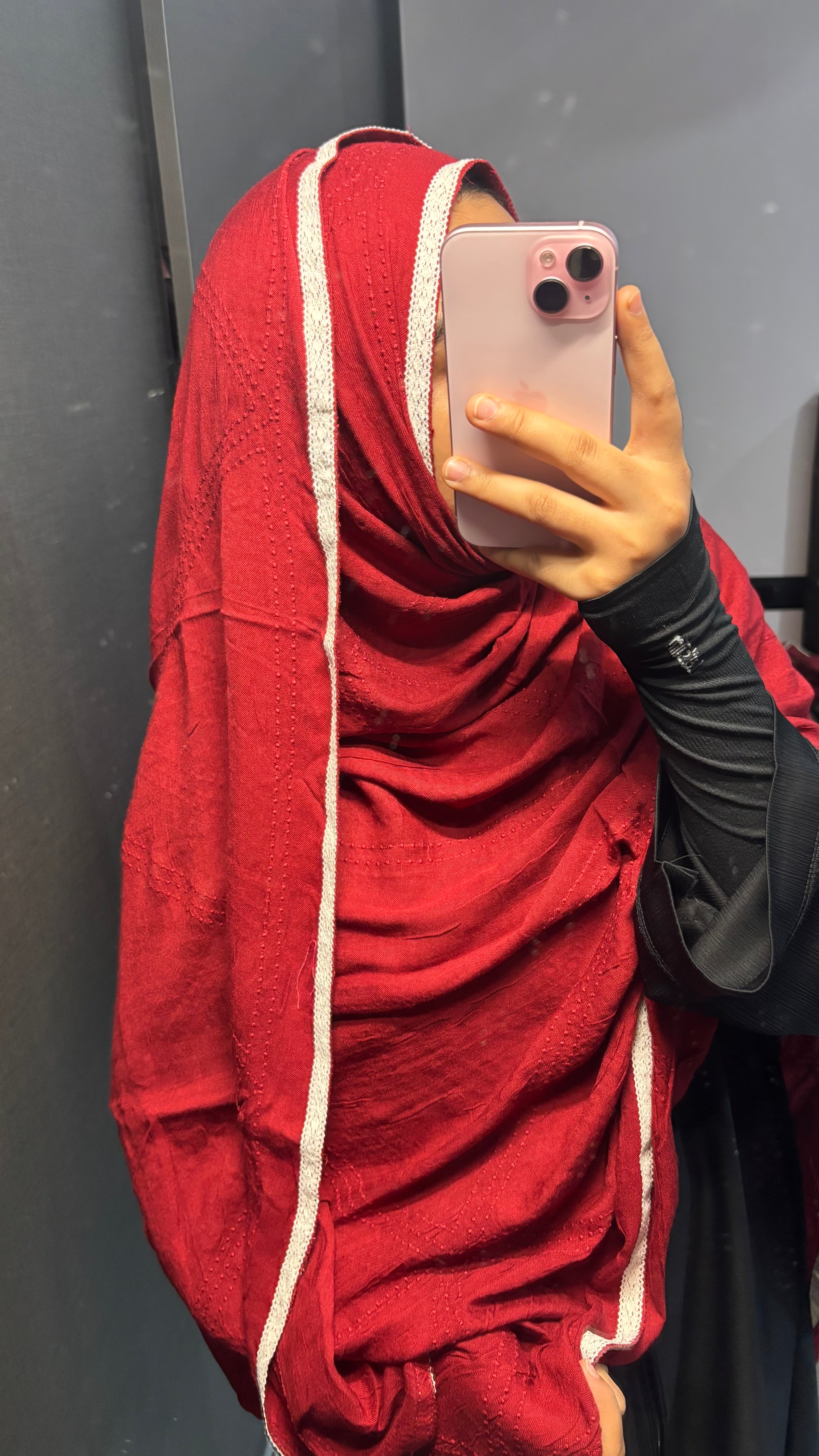 Self Embroidered Maroon dupatta