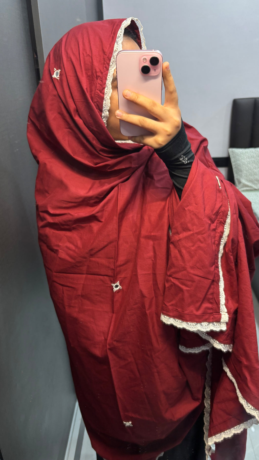 Maroon Mirror Work Big Dupatta/Chadar