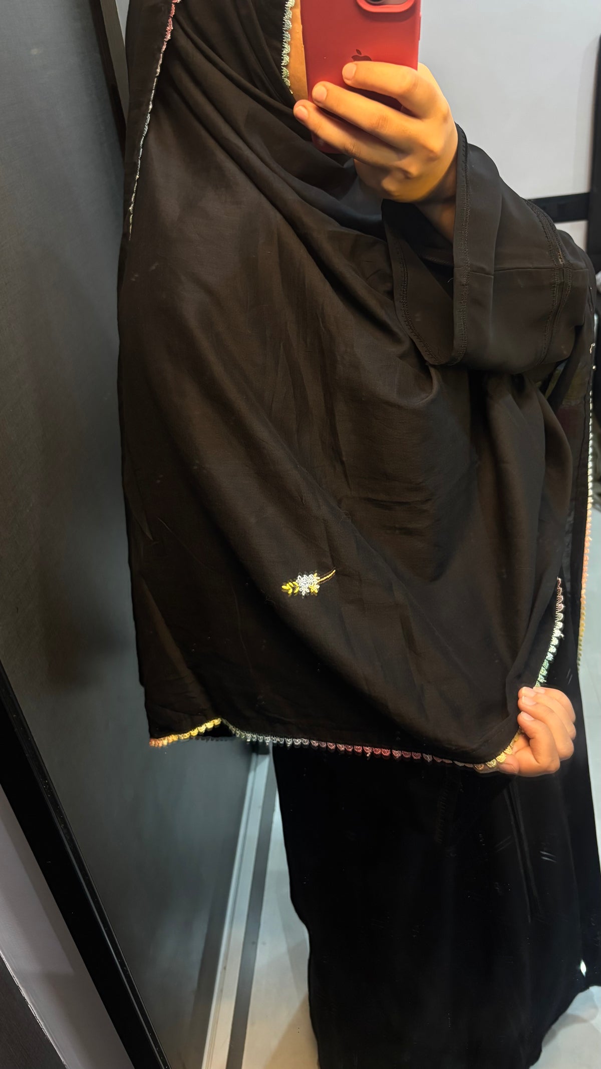 Black With Multicolour Embroidery Pure Cotton Dupatta