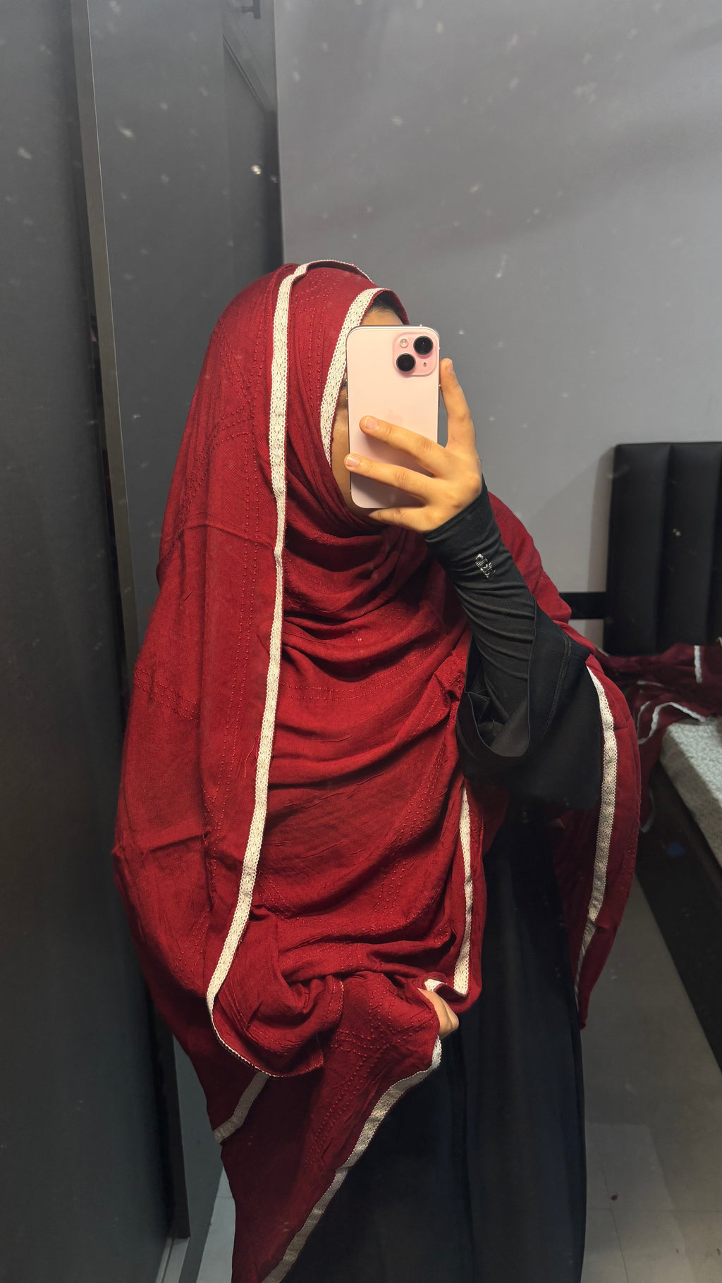 Self Embroidered Maroon dupatta