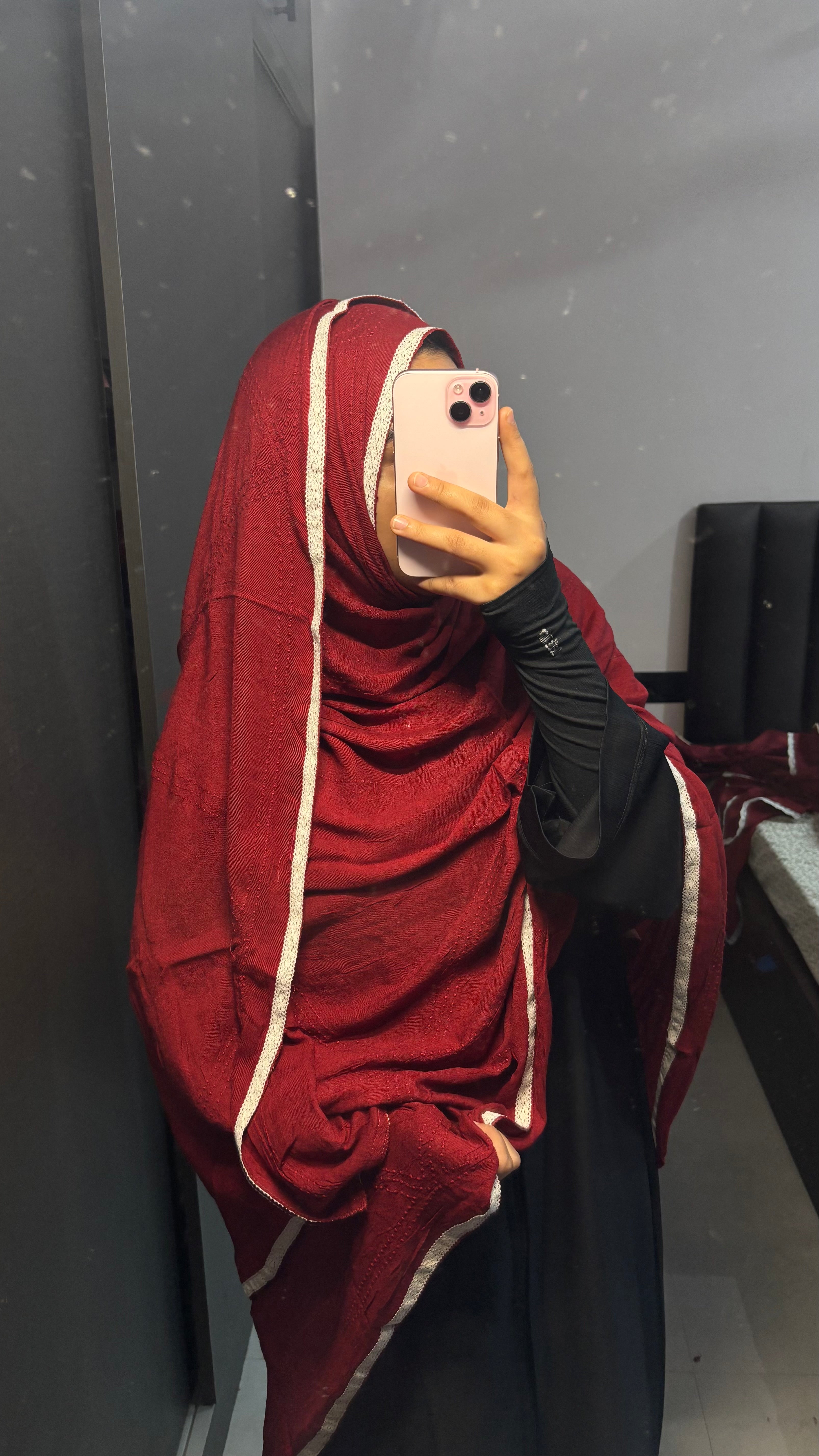 Self Embroidered Maroon dupatta