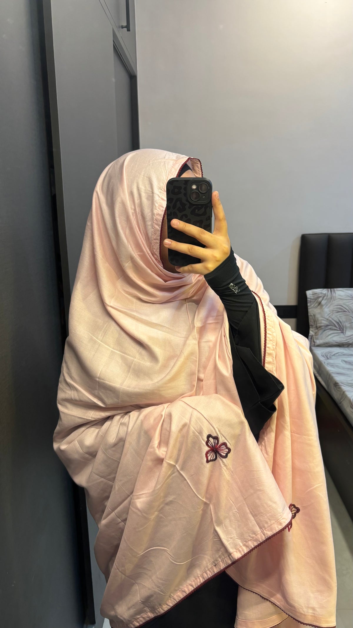 Baby Pink & Maroon HandWork Soft Rayon Big Dupatta/ Chadar
