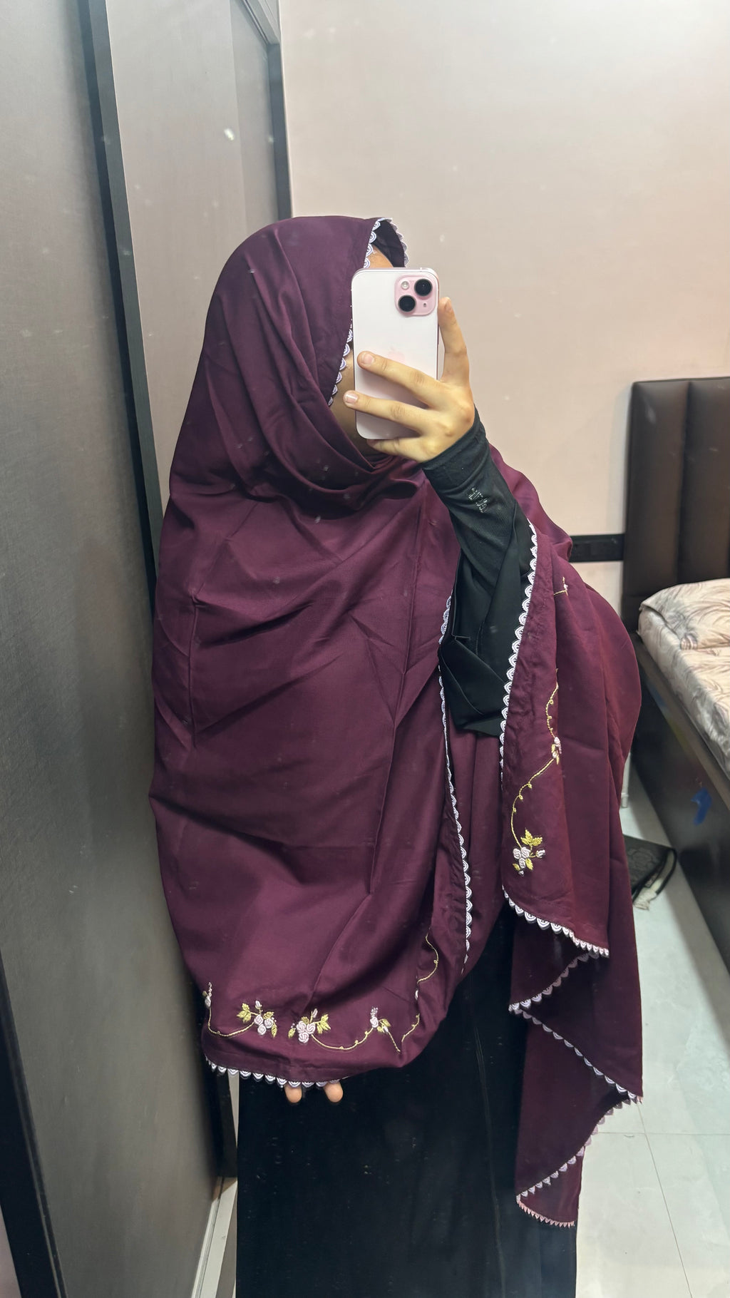 Purple Premium Hand Work Dupatta with Embroidery