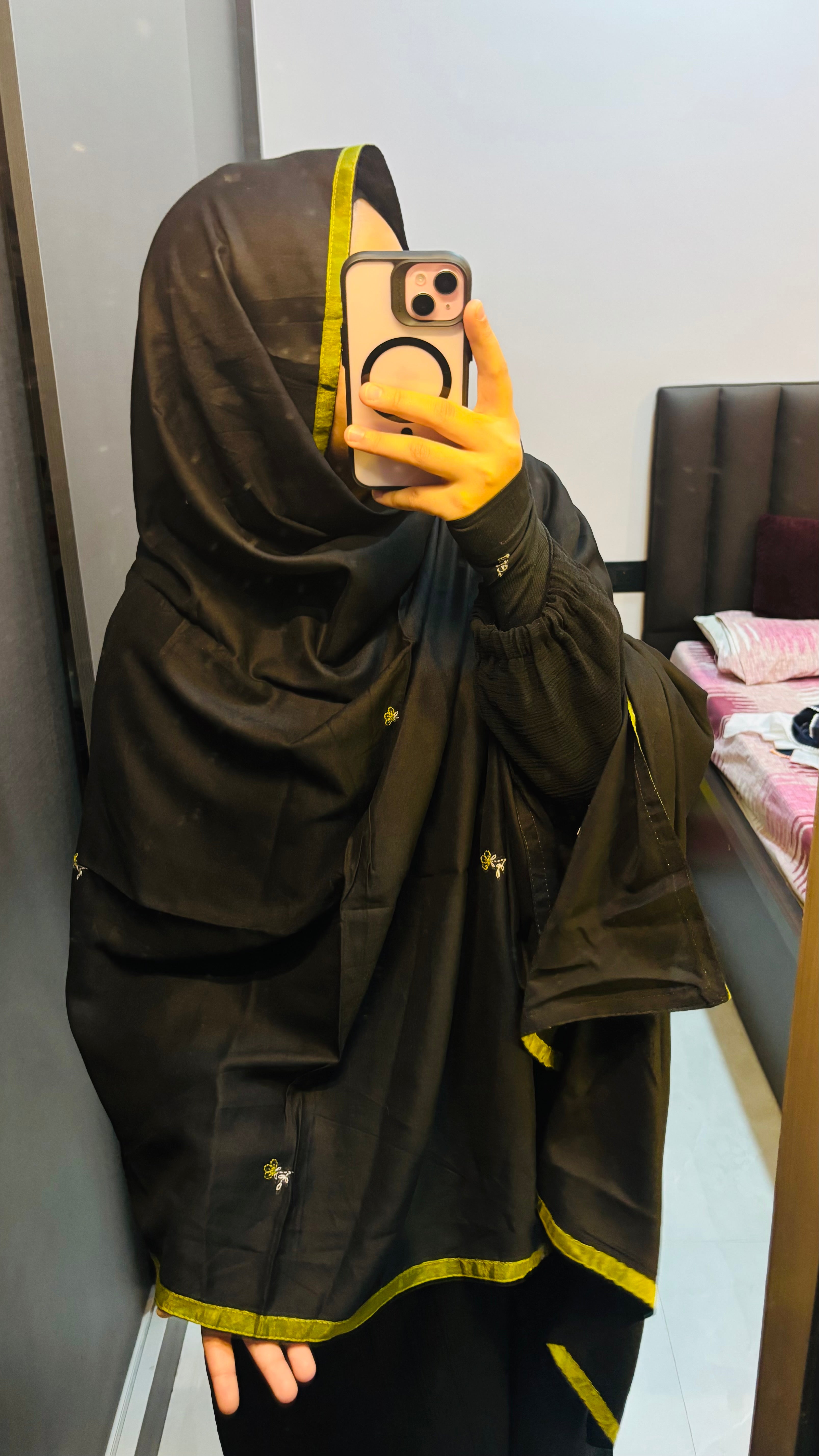 Beautiful Hand Work Black colour dupatta with  Green lace