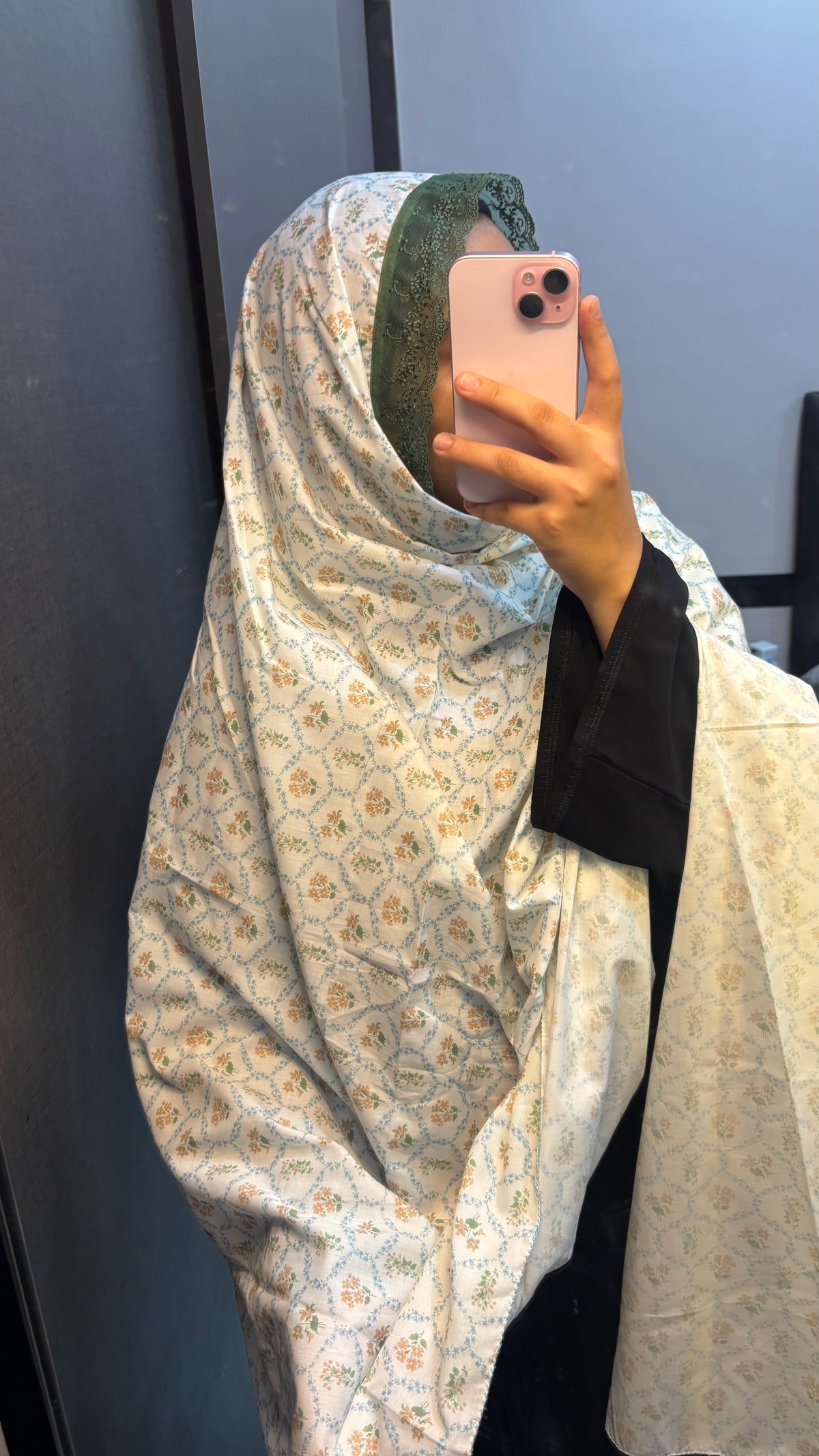 White & Green Printed Lace Dupatta