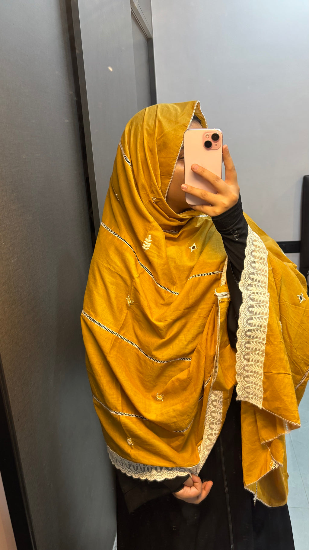 Mustard and White Uptan style Dupatta