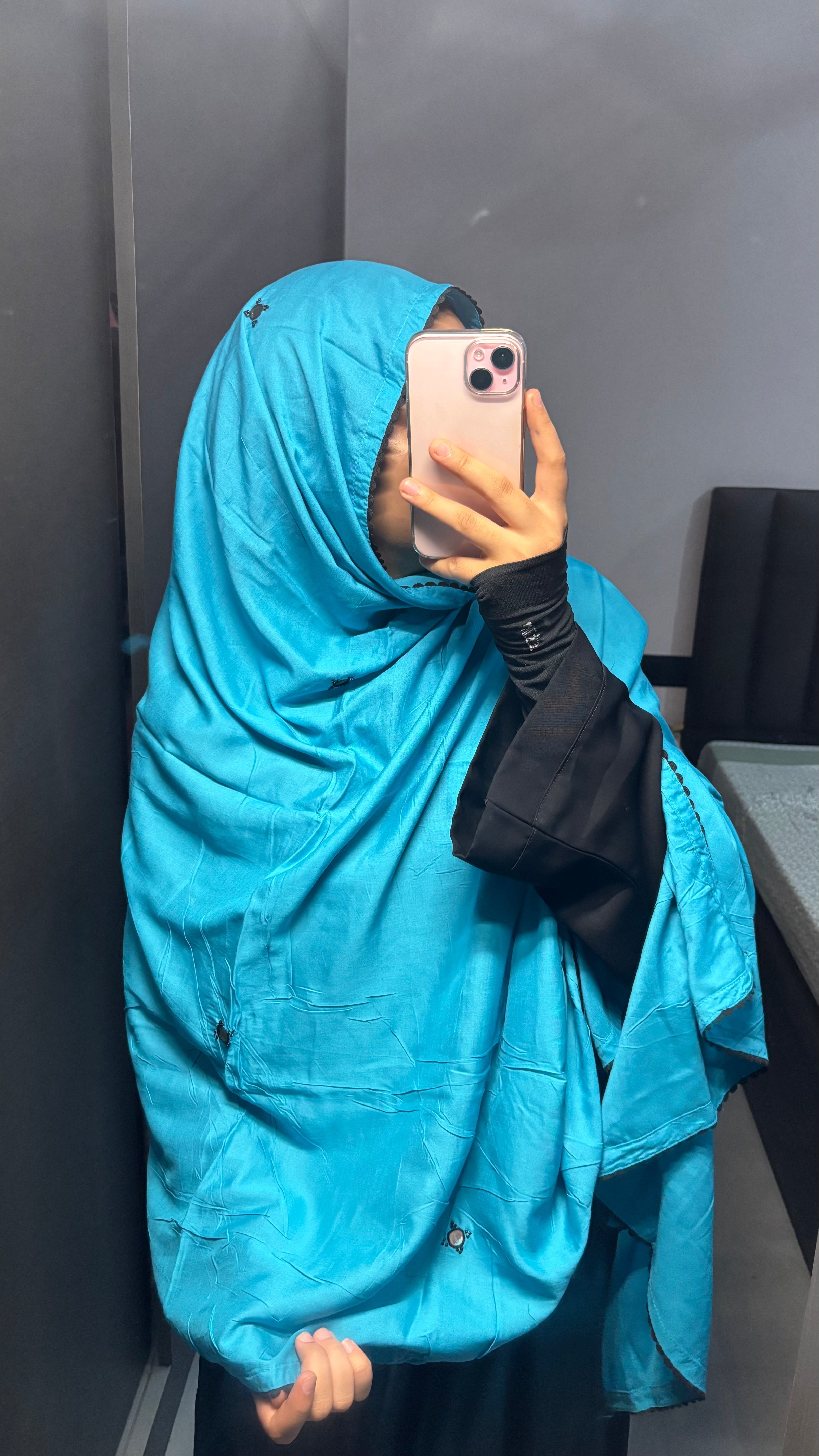 Blue Mirror Work Embroidery Rayon Dupatta