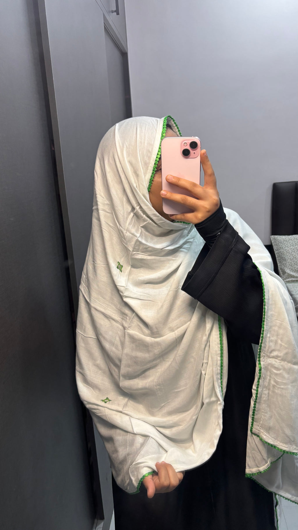Soft Rayon Milky White dupatta with Green Lace
