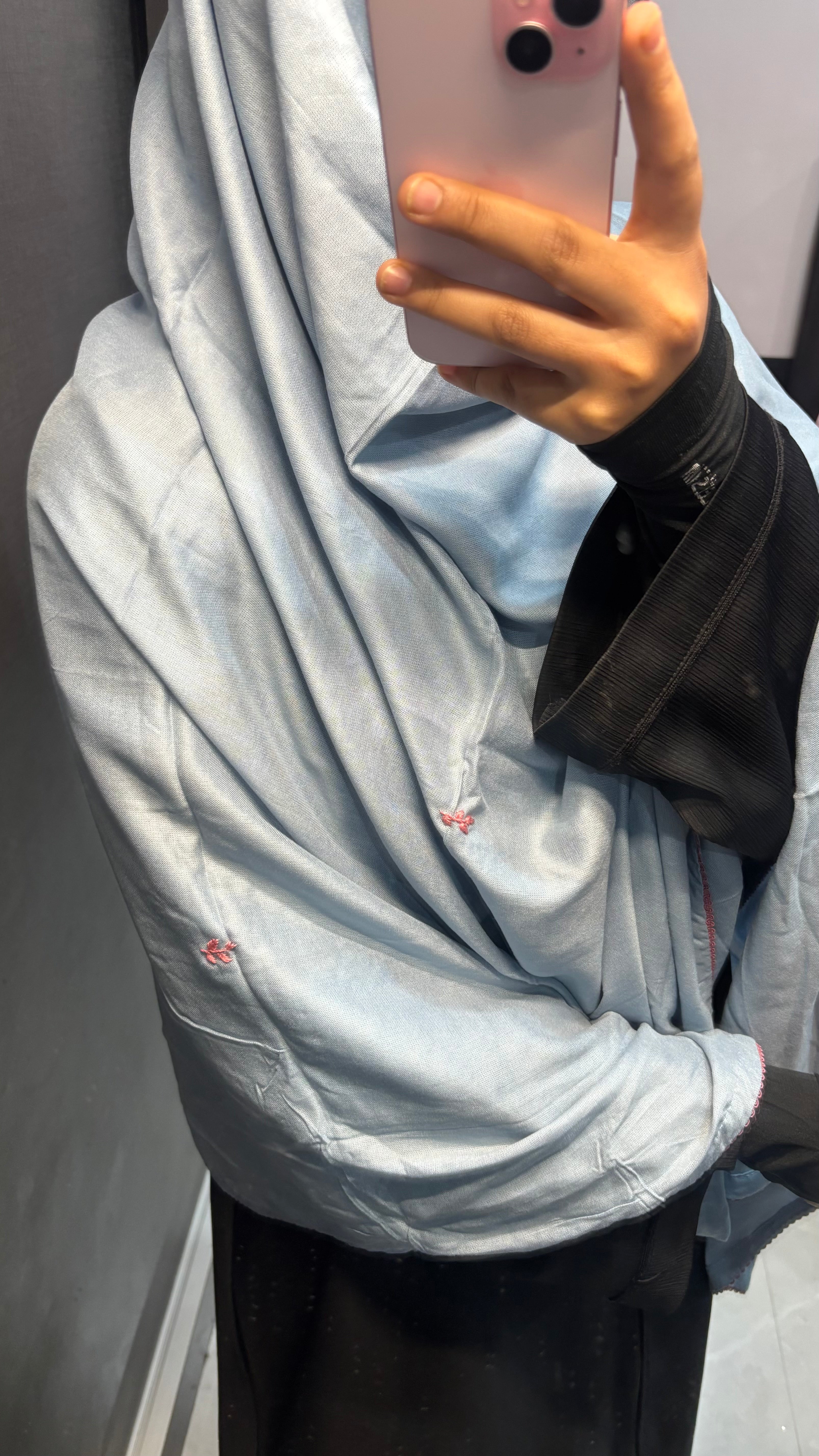 Baby Blue Dupatta With Pink Minimal Embroidery