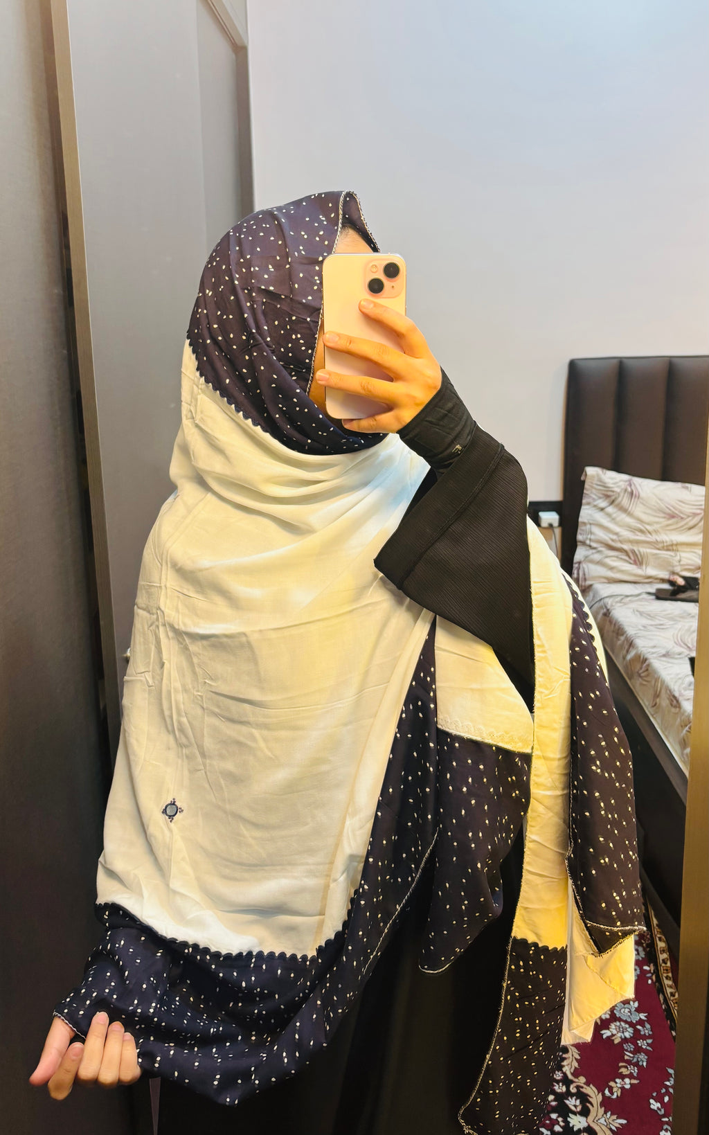 Designer blue and white dupatta with simple handwork