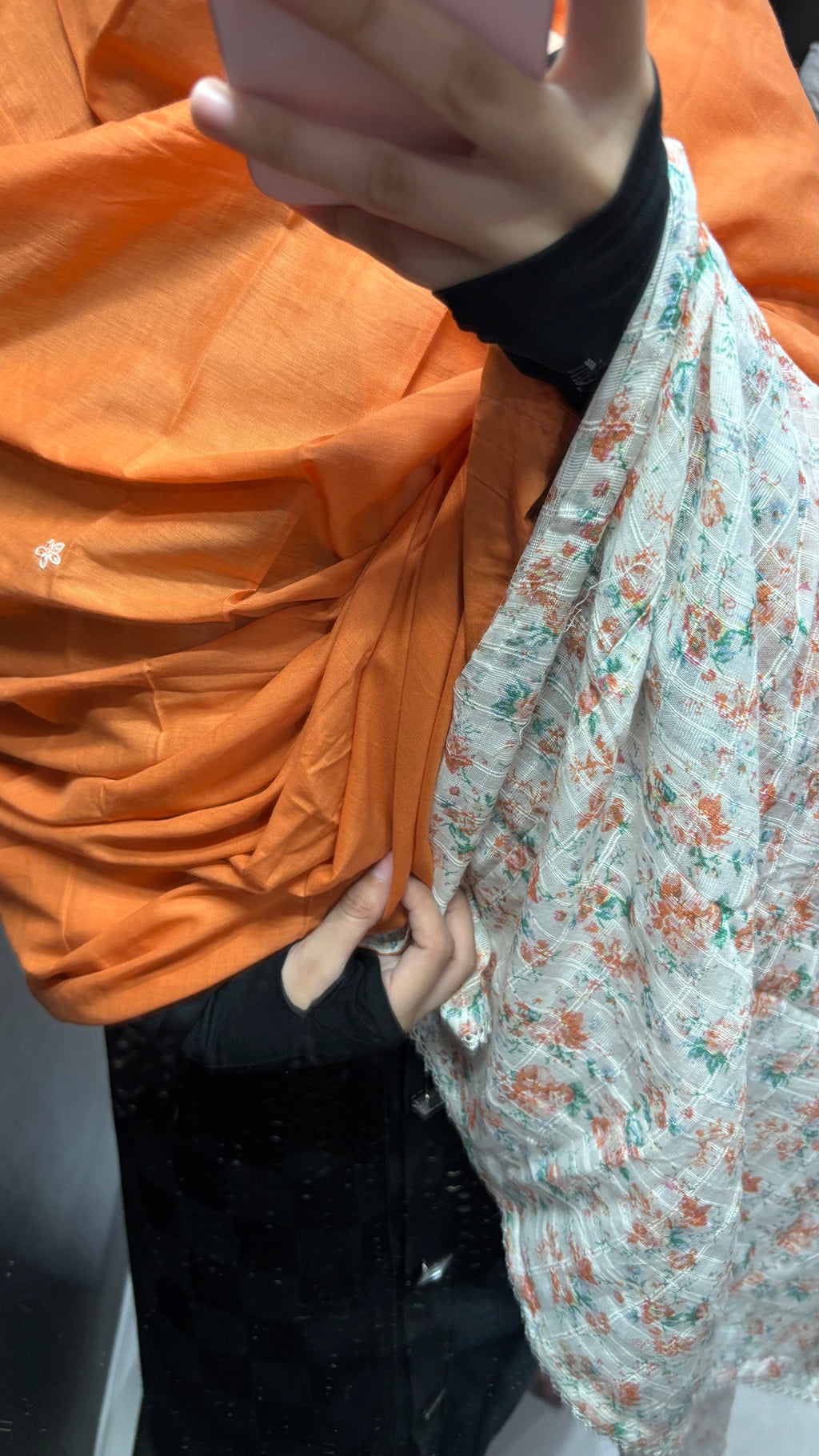 Orange and  white printed pure Cotton Designer Big Dupatta/Chadar
