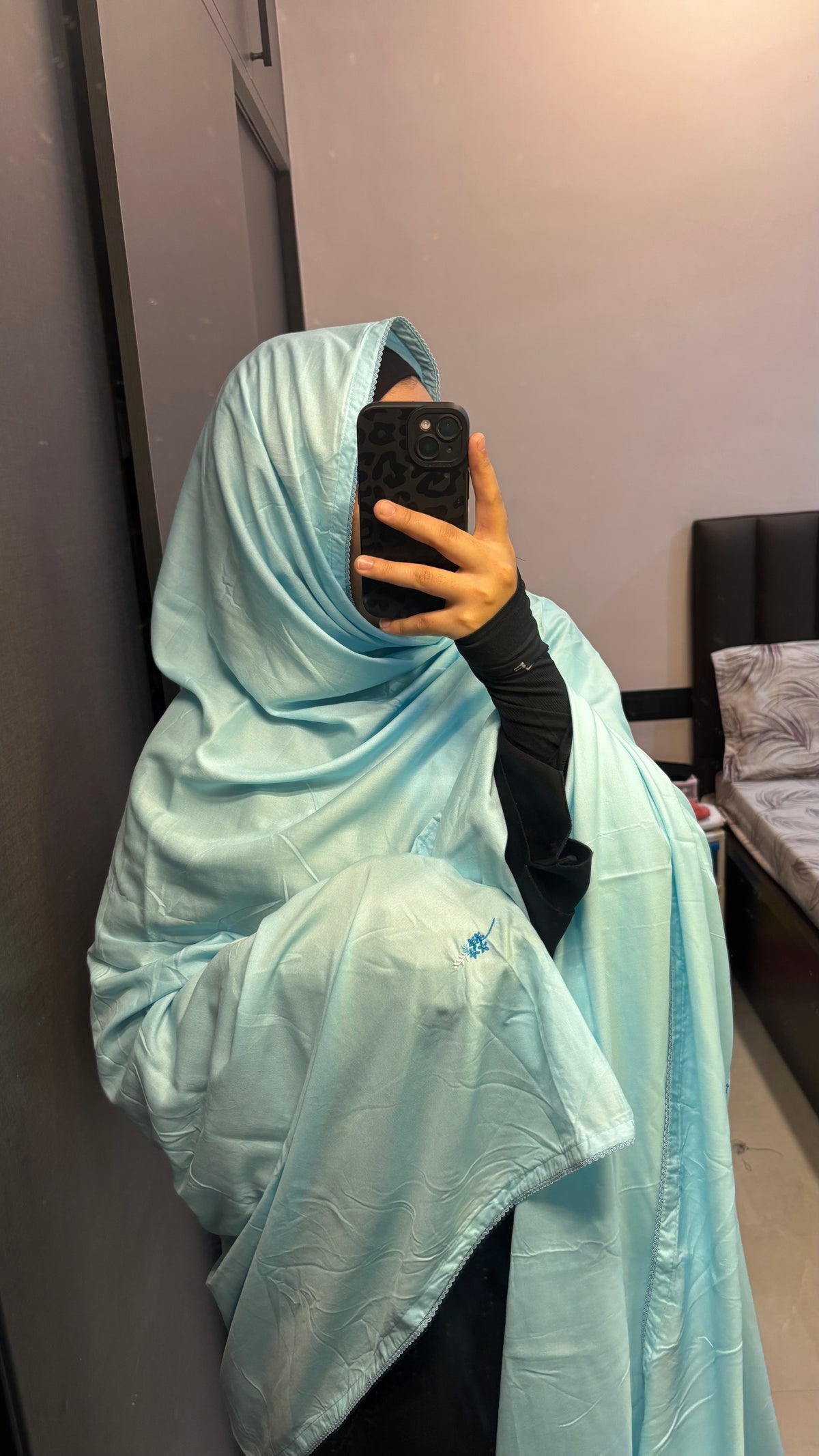 Sky Blue Soft Rayon HandWork Big Dupatta/ Chadar
