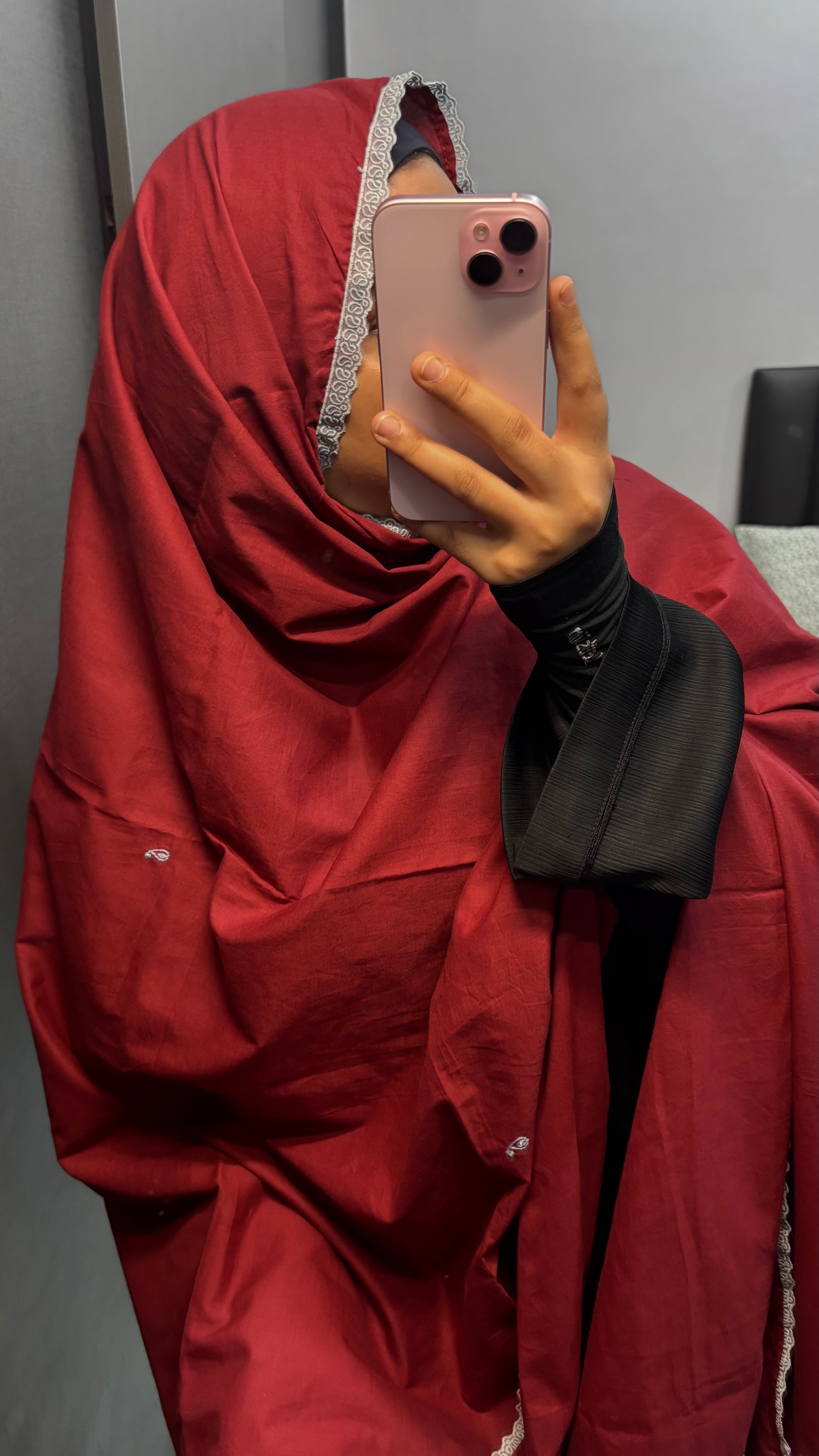 Maroon & Grey Organza lace Pure Cotton Dupatta