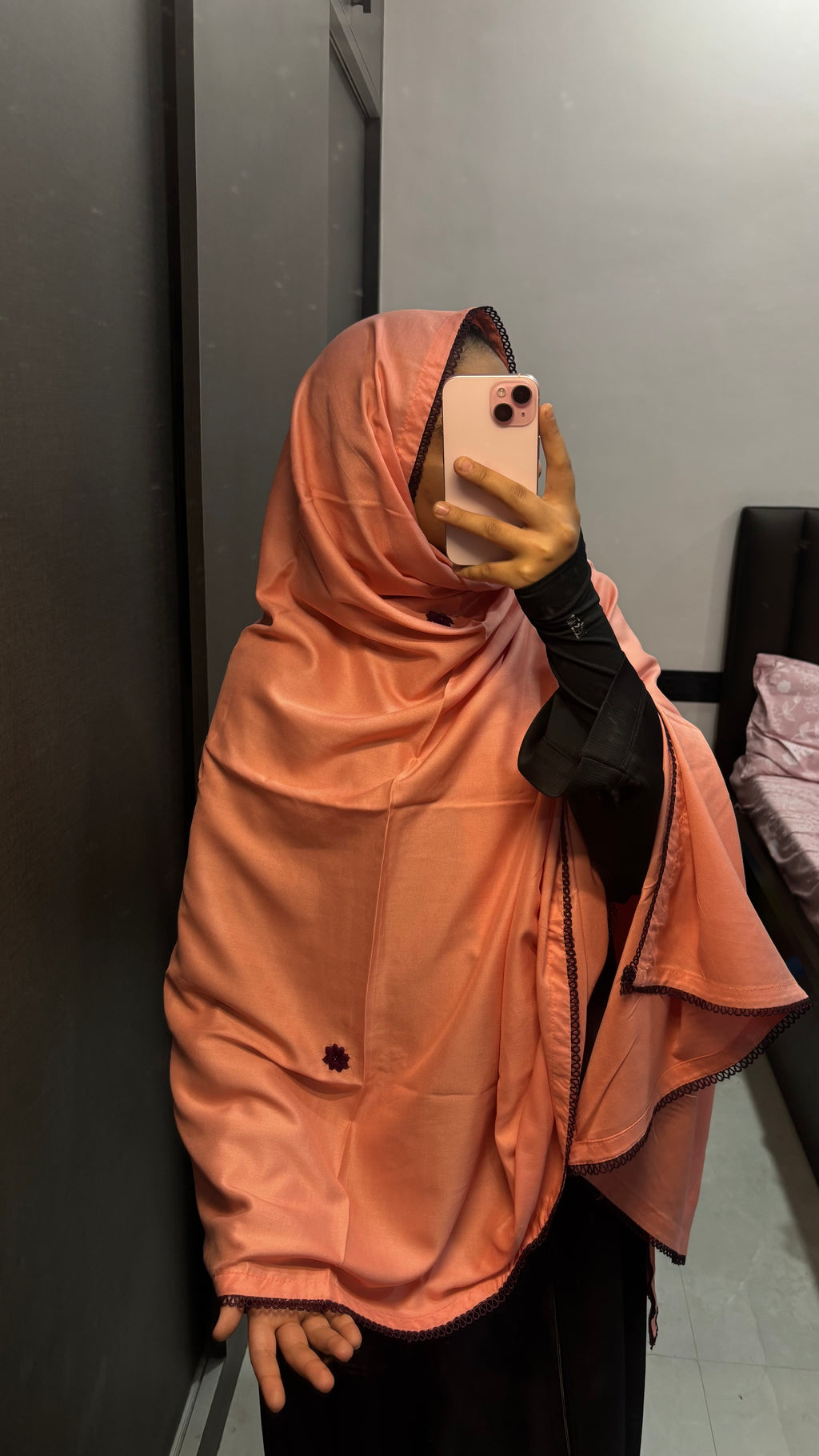 Peach & wine Soft Rayon HandWork Dupatta with lace