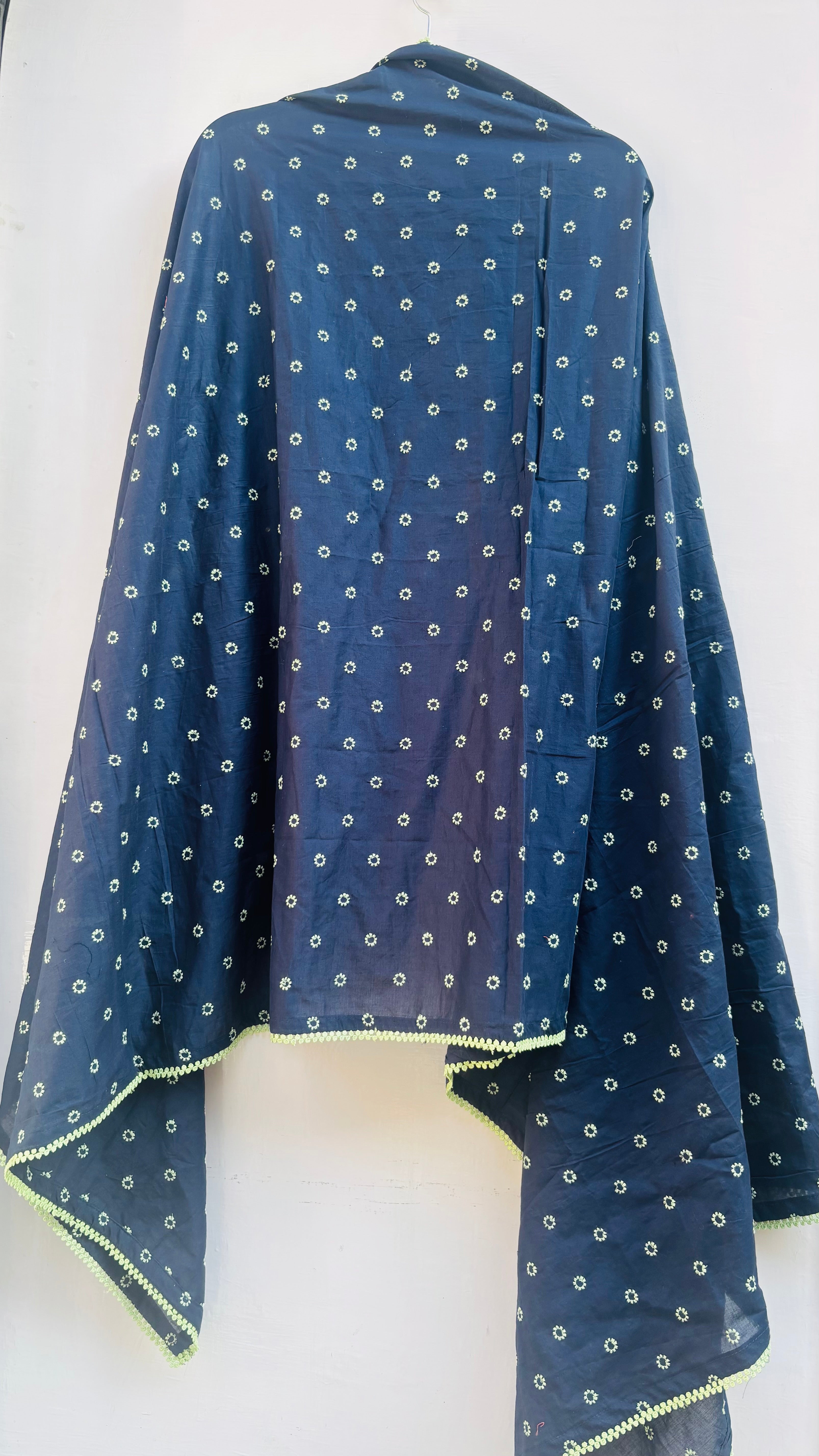 Chikan blue green lace dupatta