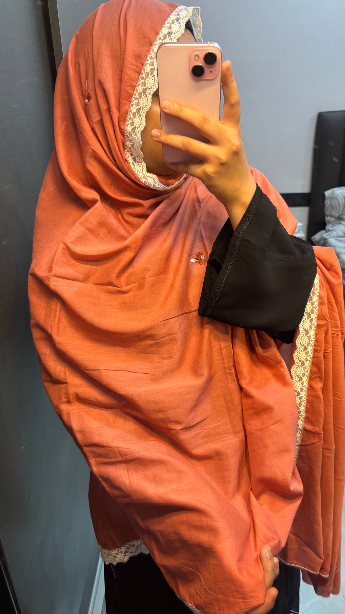 Rust & White Hand Work Pure Cotton Dupatta