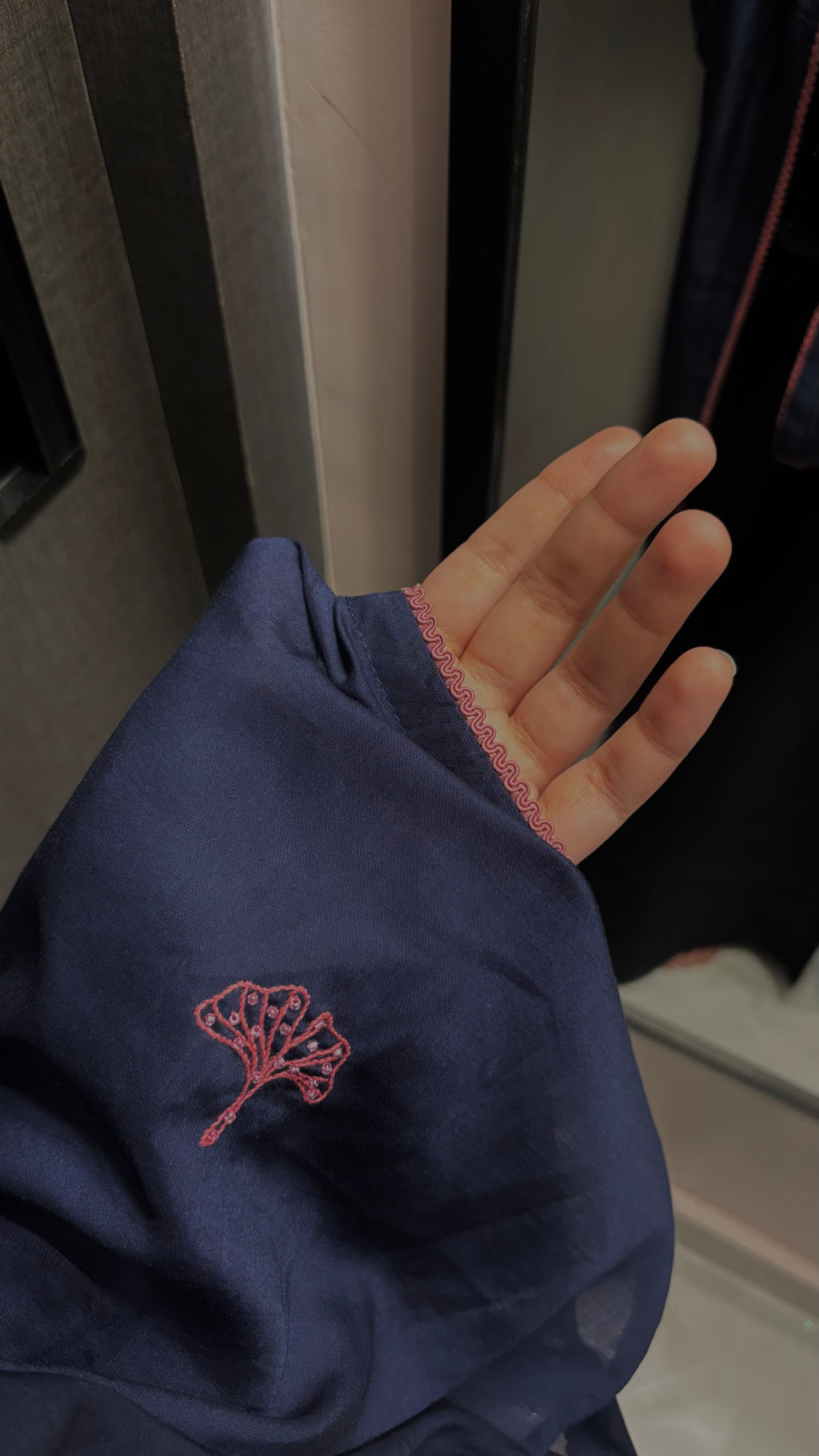 Navy Blue and Pink Hand Work Dupatta
