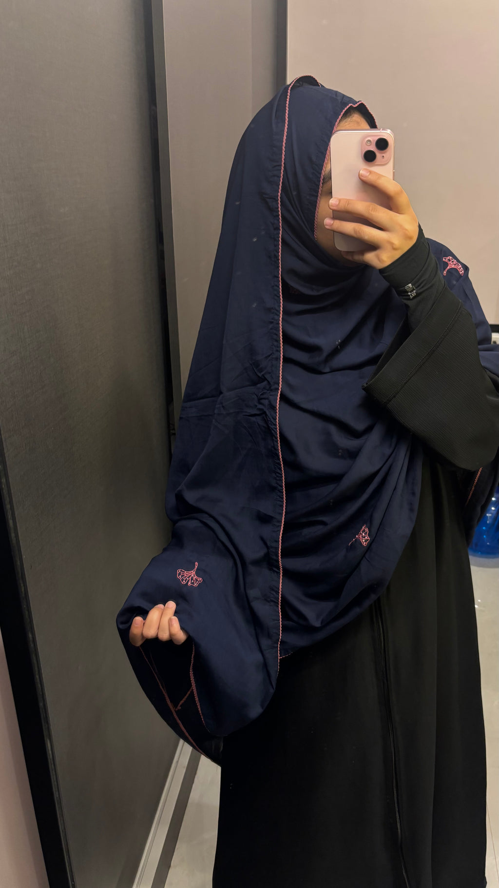 Navy Blue and Pink Hand Work Dupatta