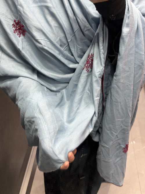 Baby blue & Maroon Embroidered Soft Rayon Chadar/Dupatta