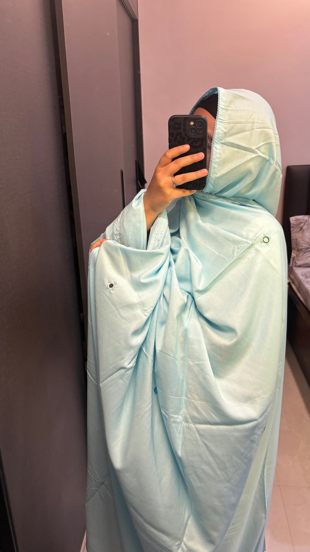 Sky Blue Self Embroidered Soft Rayon Big Dupatta/ Chadar