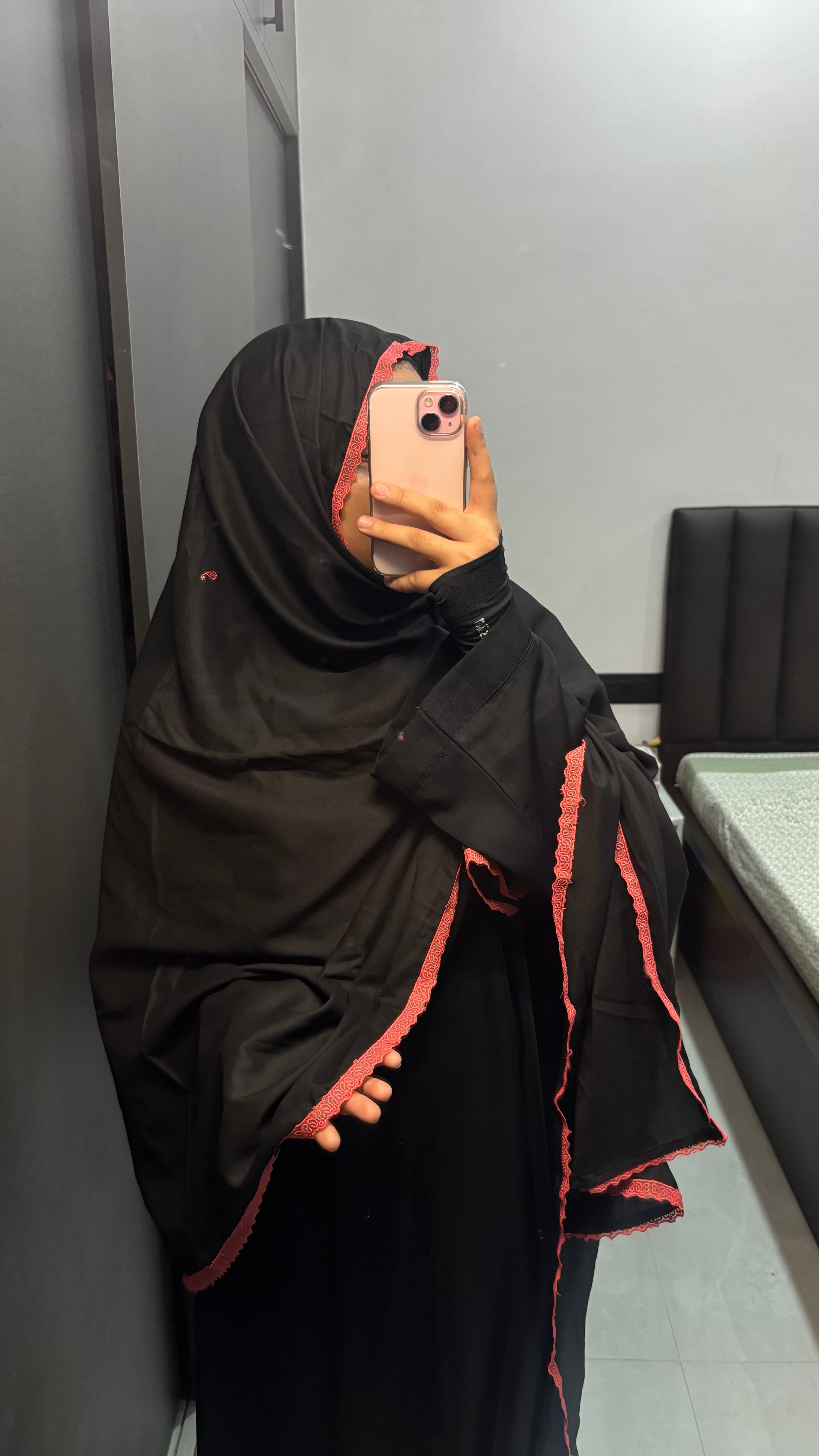 Black & Peach organza Rayon lace dupatta with minimal embroidery