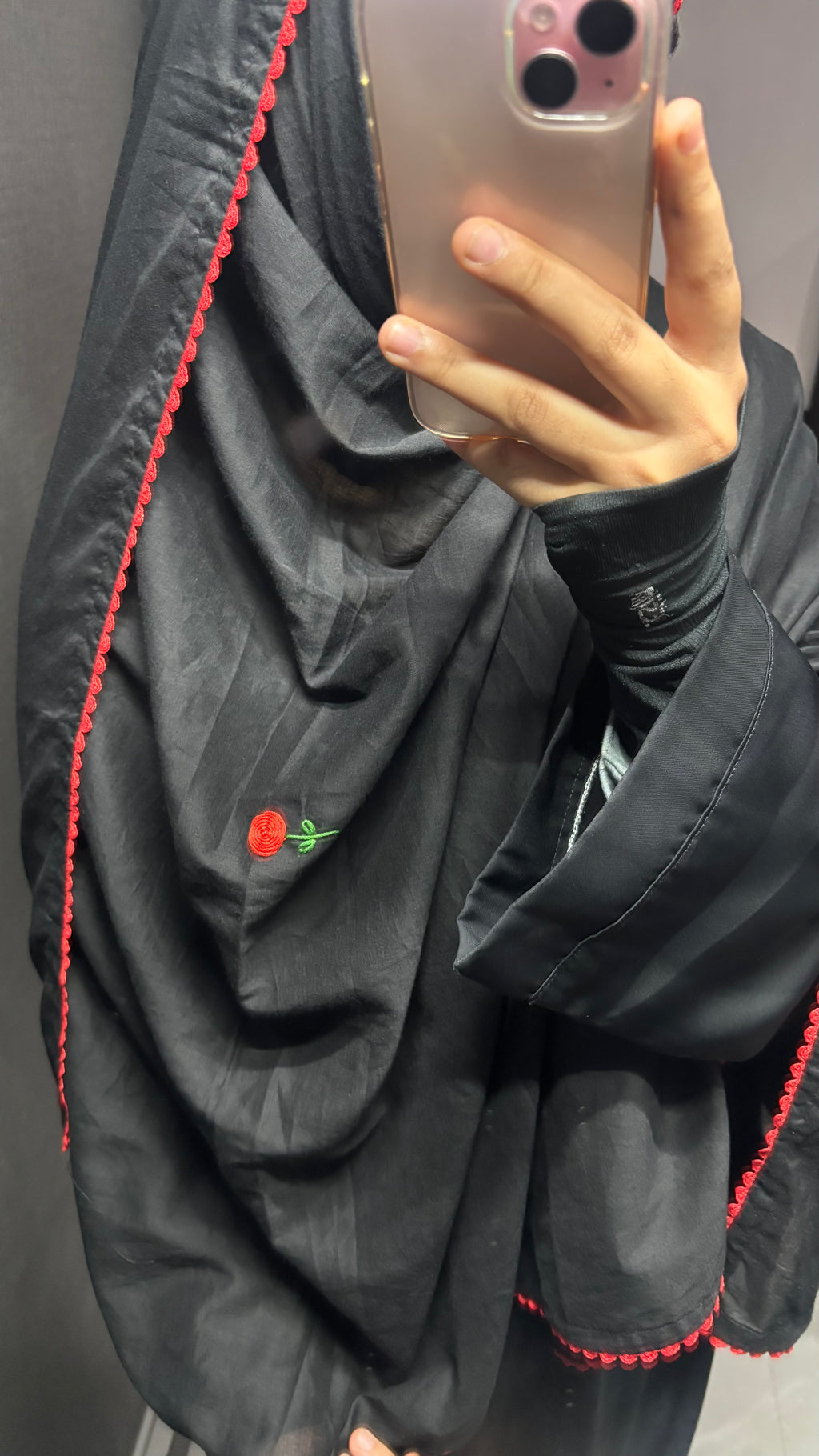 Black & Red HandWork Soft Rayon dupatta