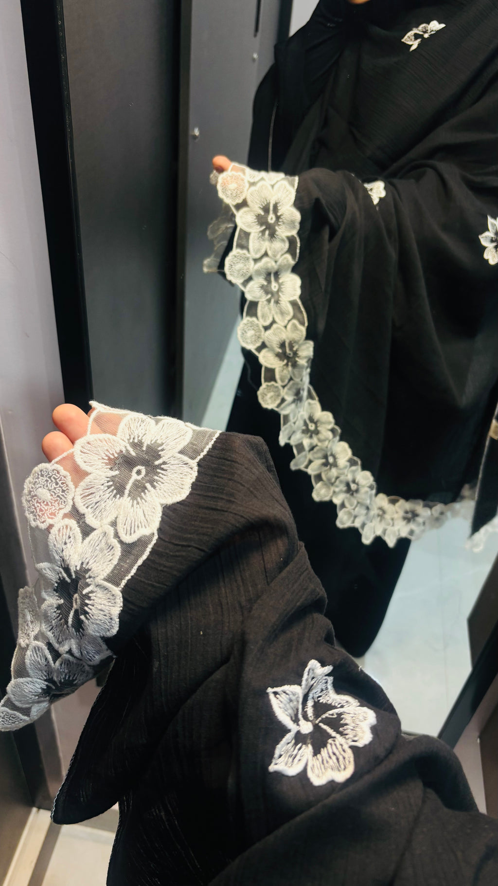 Black & white Embroidered dupatta with elegant white lace