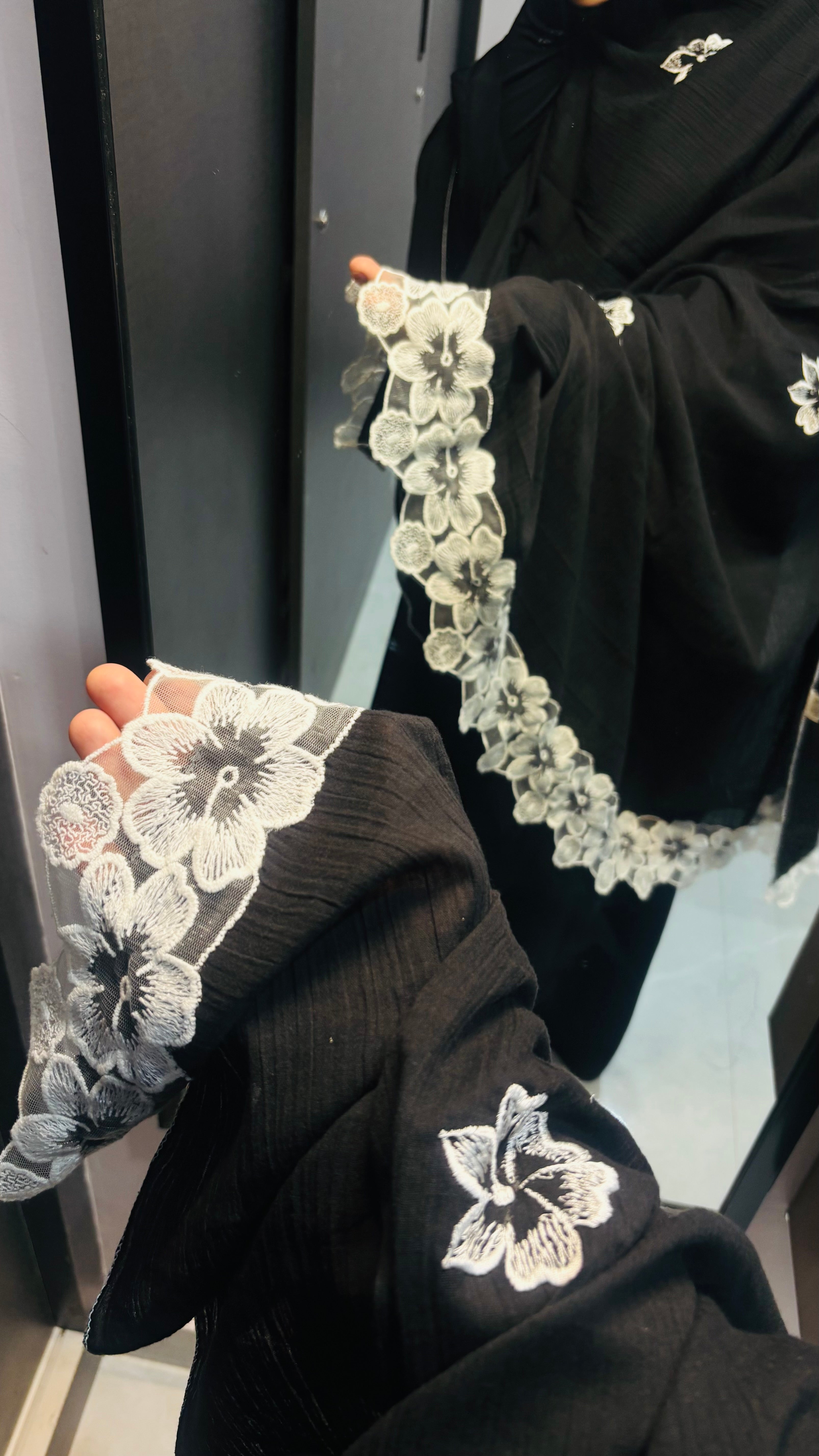 Black & white Embroidered dupatta with elegant white lace