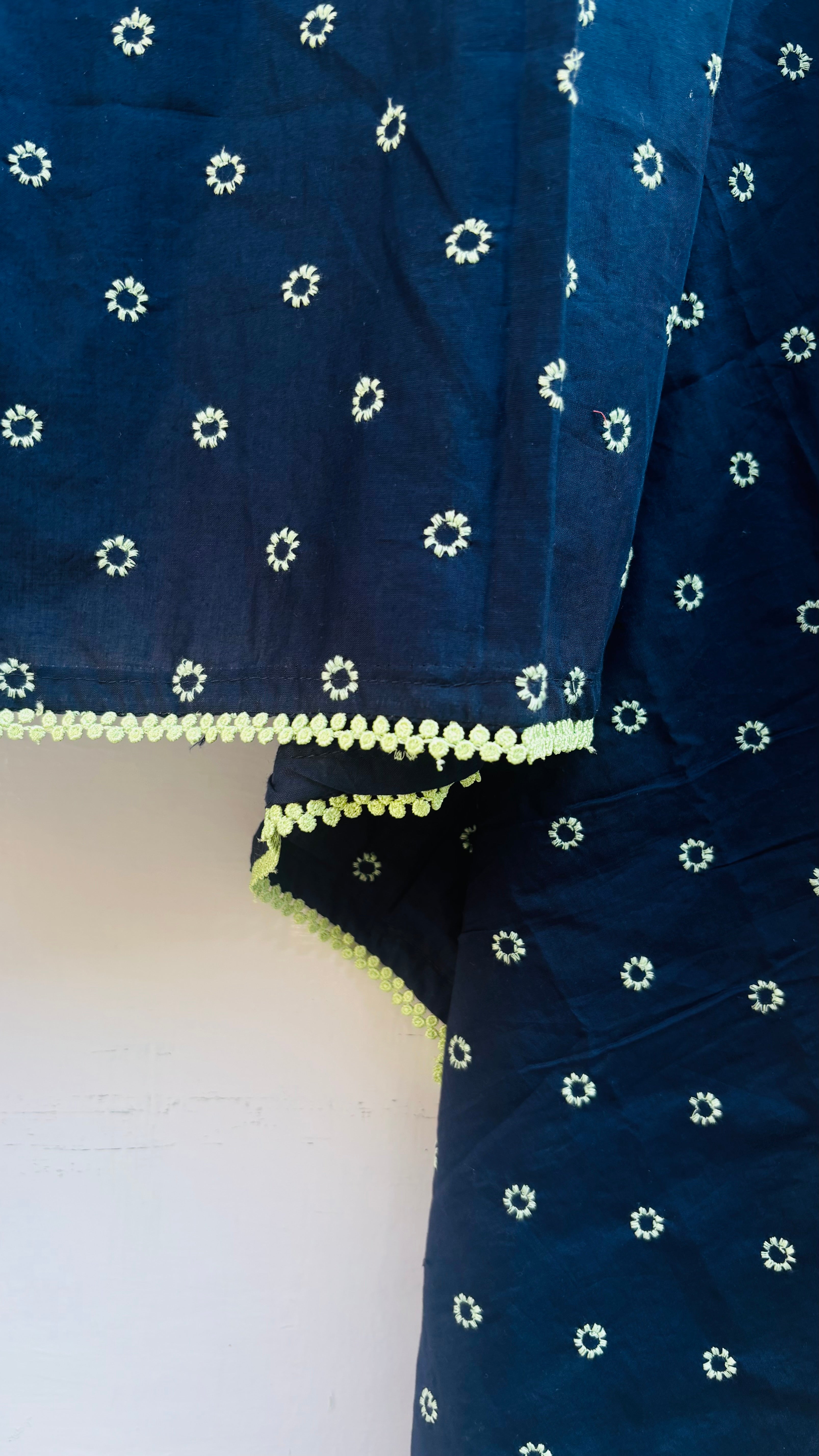 Chikan blue green lace dupatta