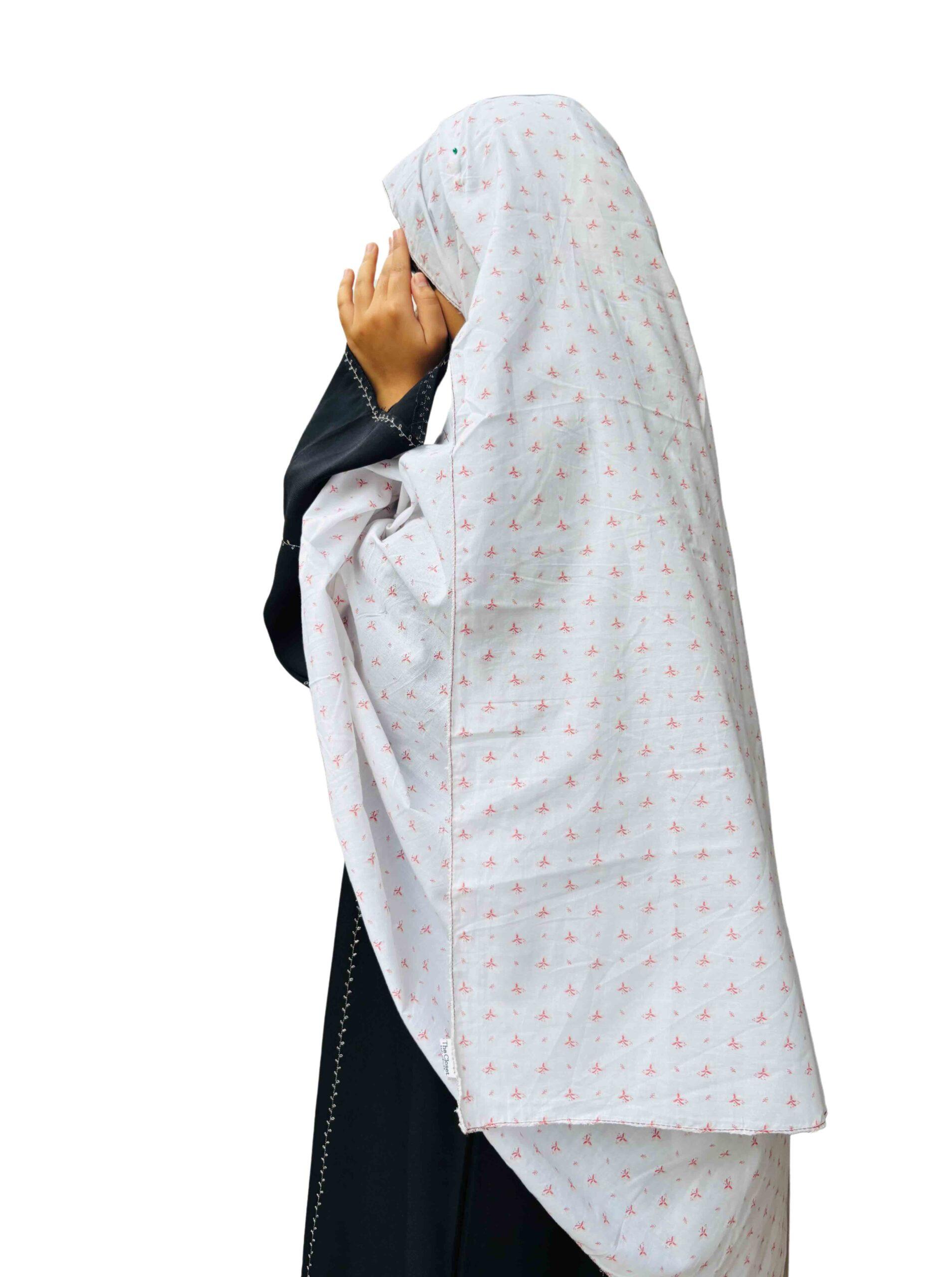Printed cotton dupatta - White
