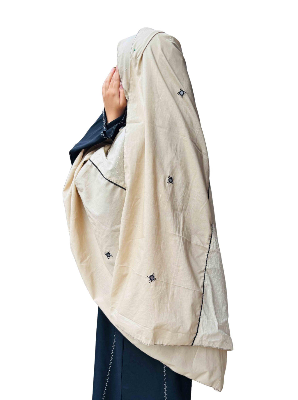 Mirror work dupatta(with lace) - Beige