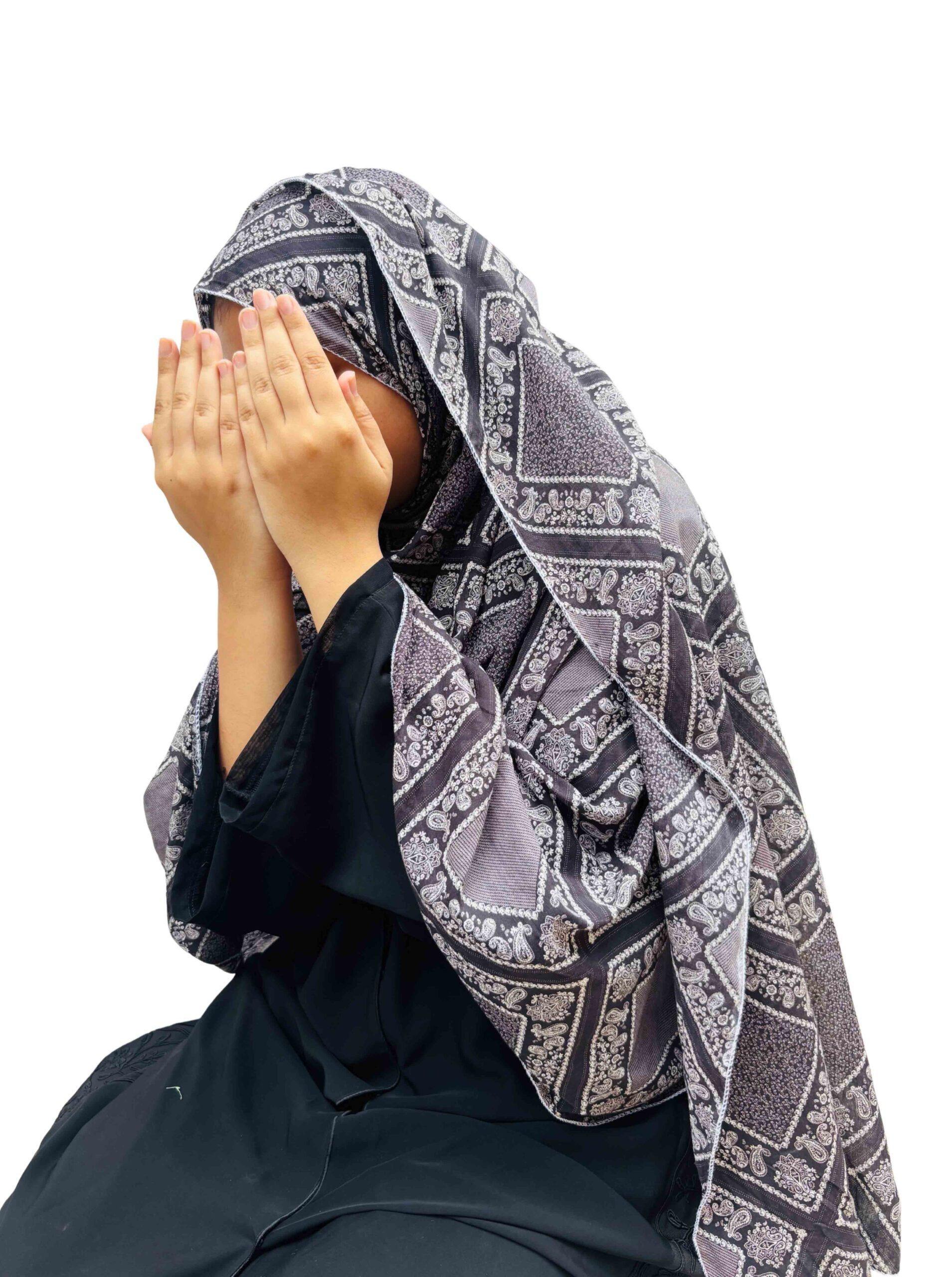 Printed dupatta - black & grey