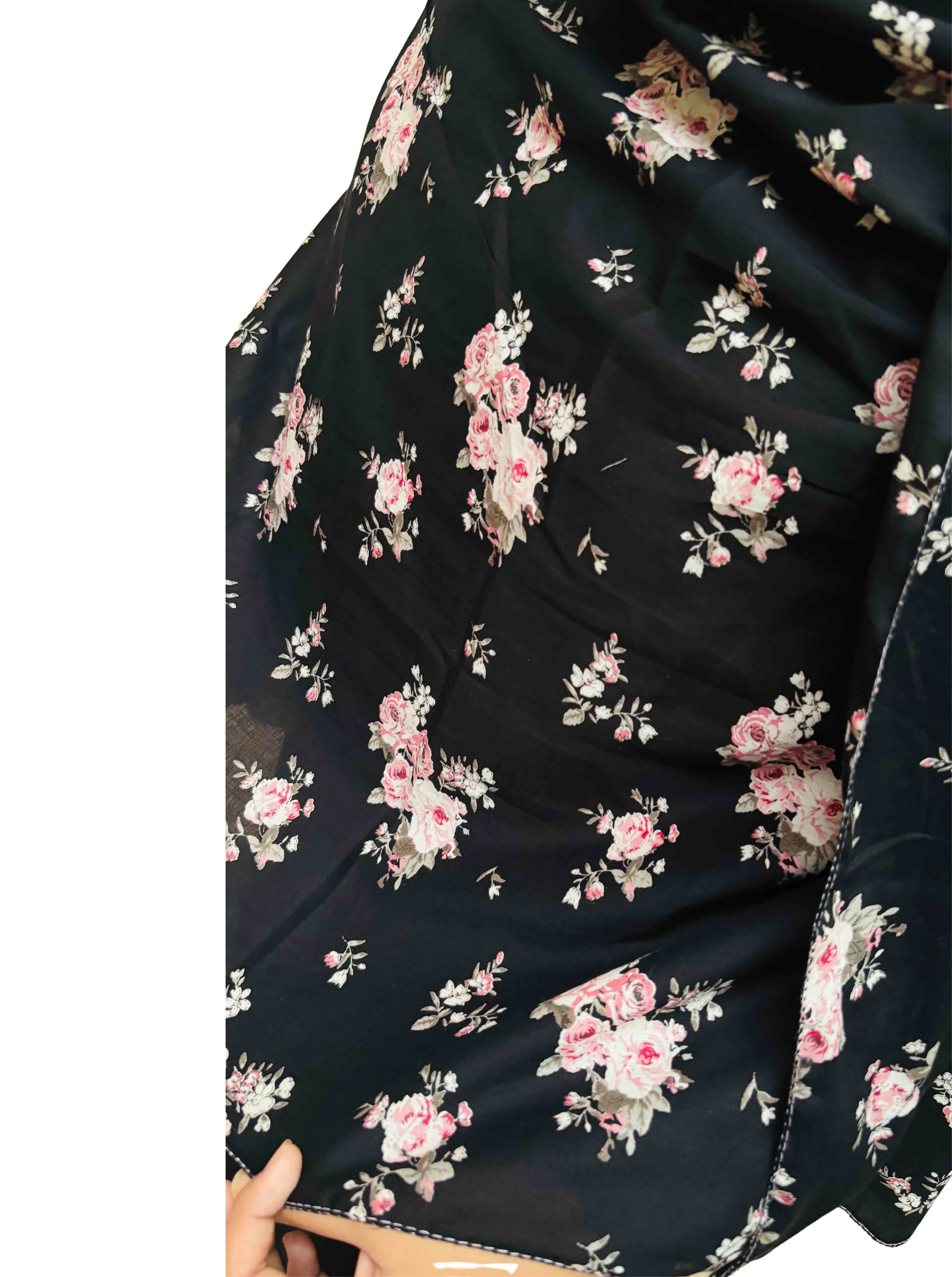 Black floral cotton  dupatta