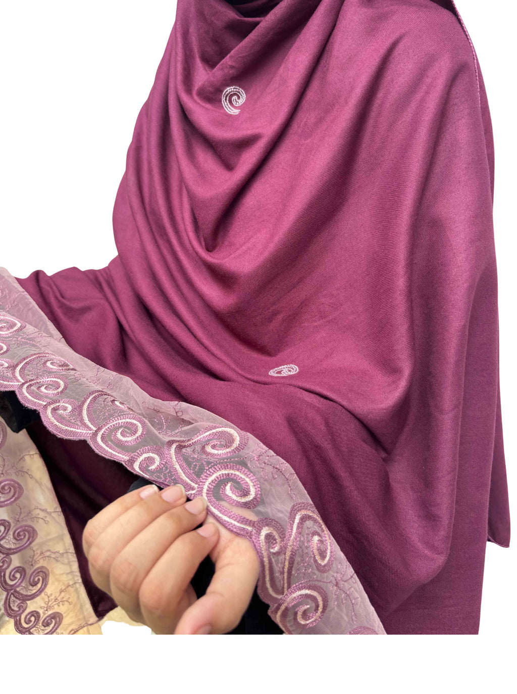 Hand work dupatta | spiral embroidery & lavender lace
