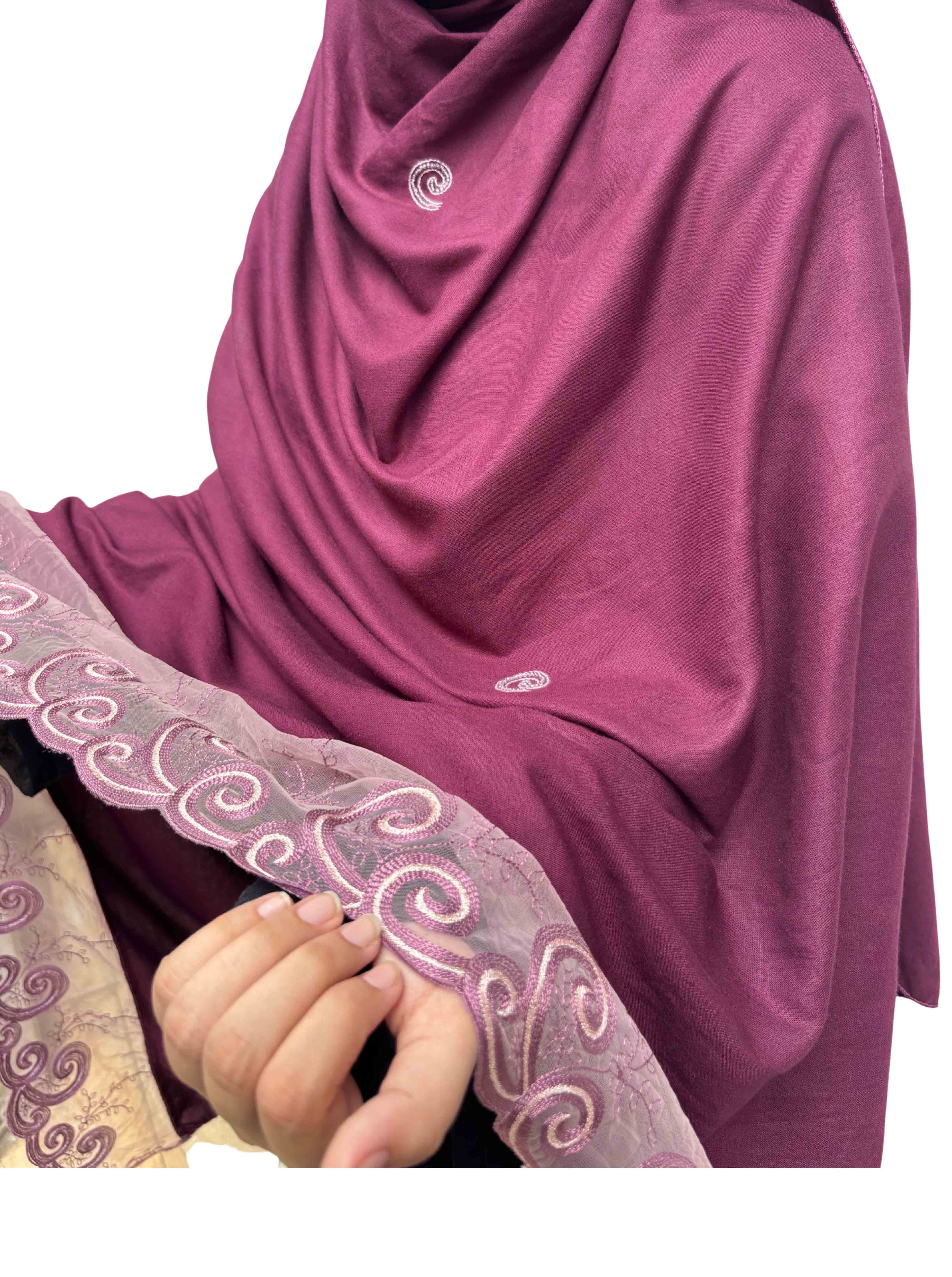 Hand work dupatta | spiral embroidery & lavender lace