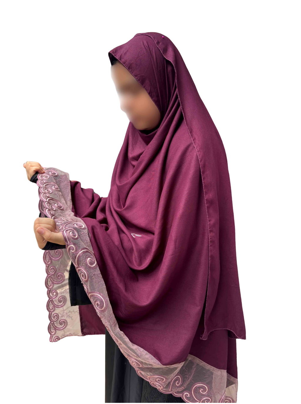 Hand work dupatta | spiral embroidery & lavender lace