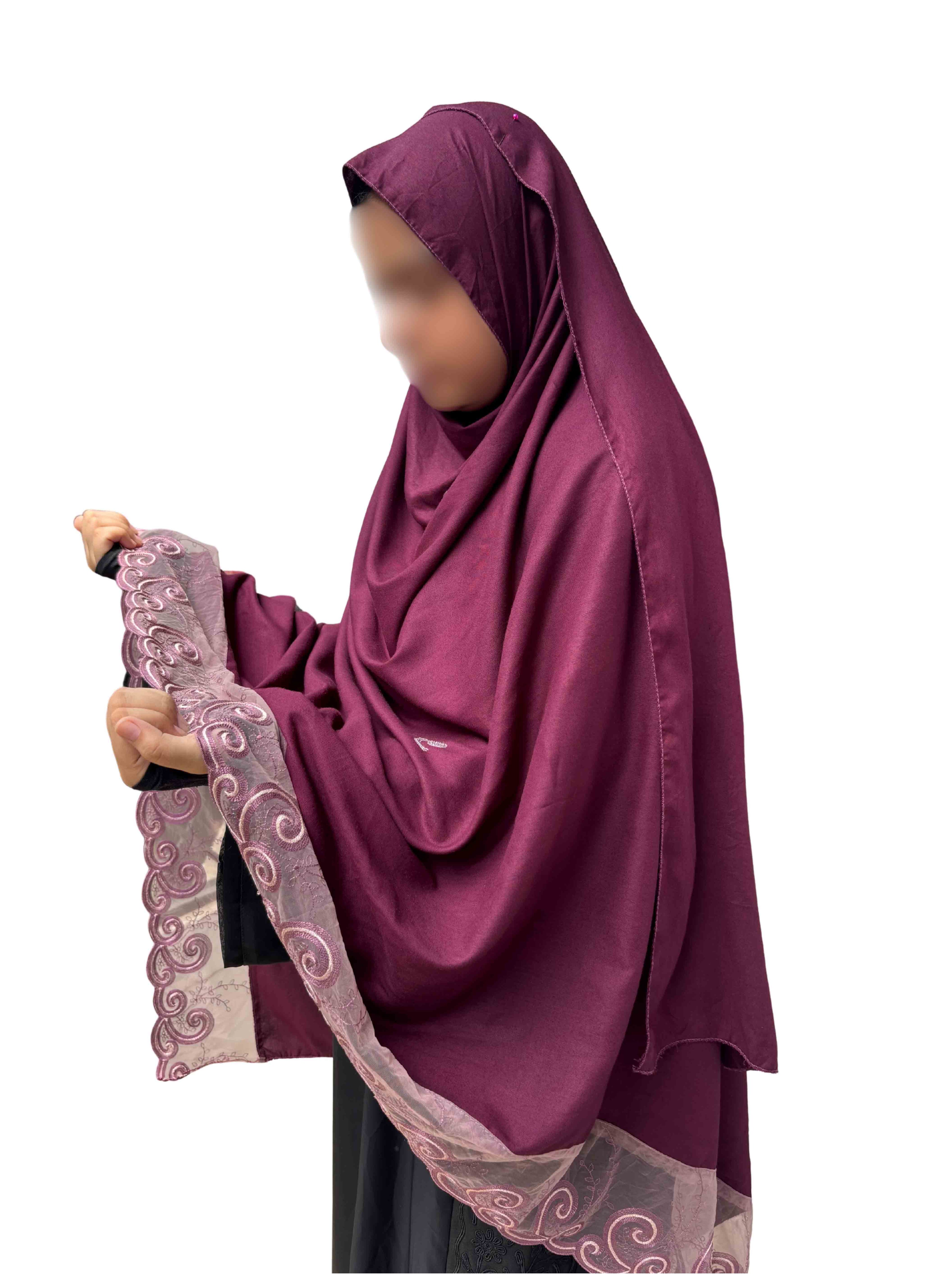 Hand work dupatta | spiral embroidery & lavender lace