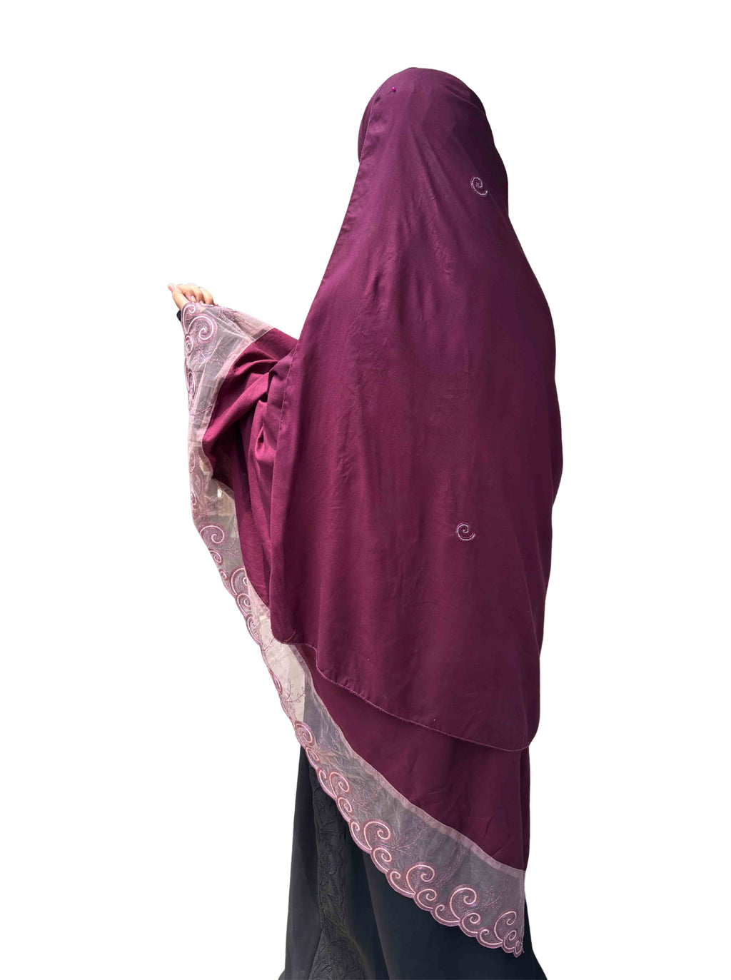 Hand work dupatta | spiral embroidery & lavender lace