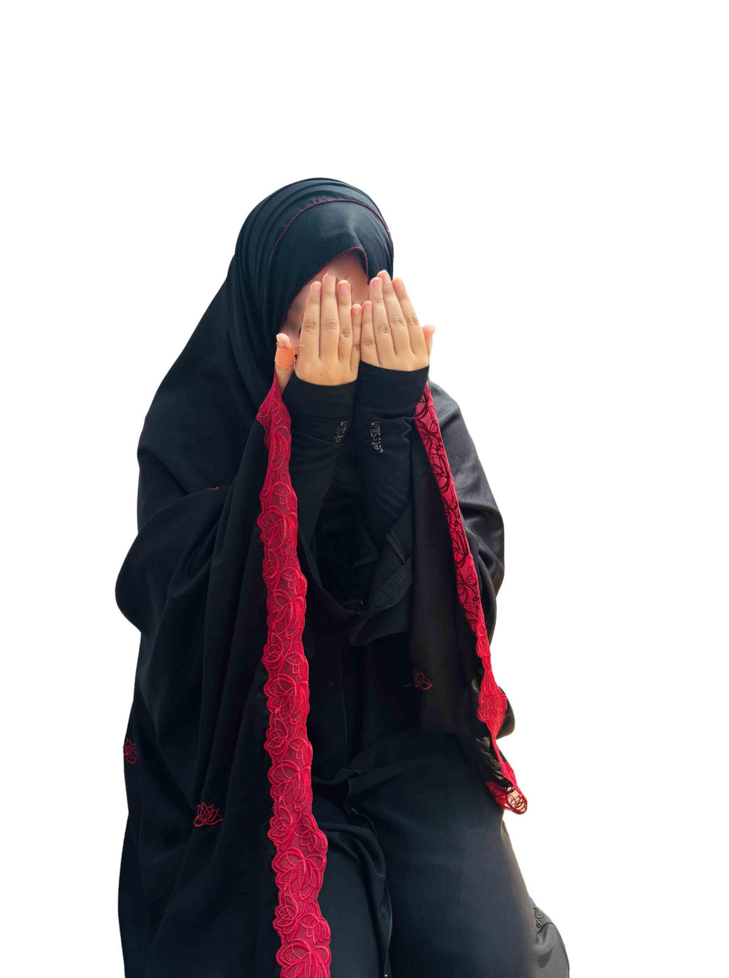 Black soft rayon dupatta with Maroon embroidery & lace
