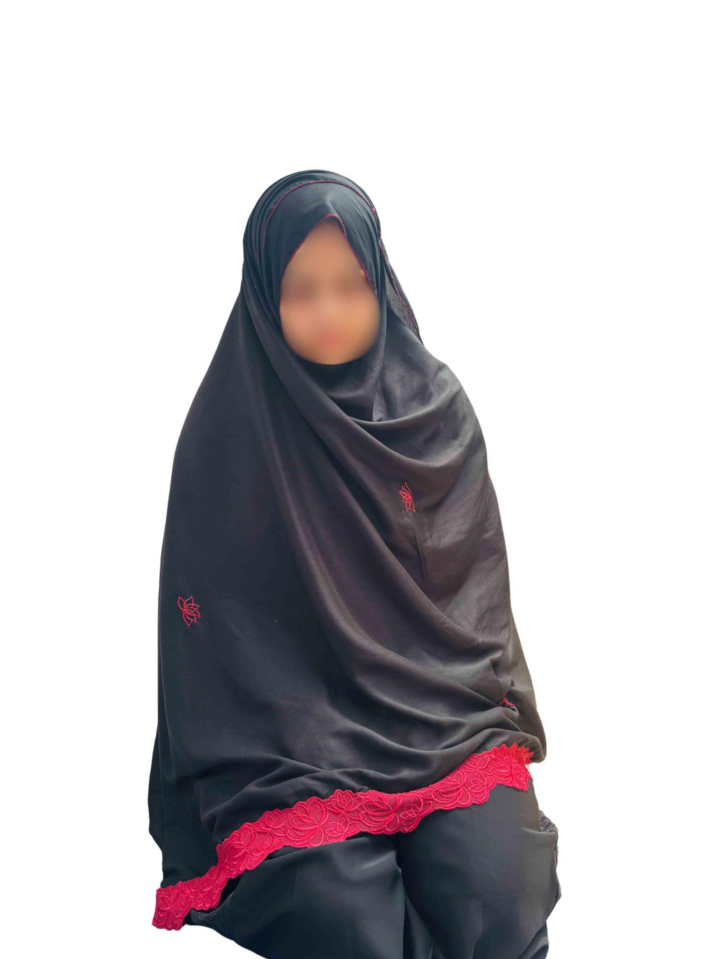 Black soft rayon dupatta with Maroon embroidery & lace