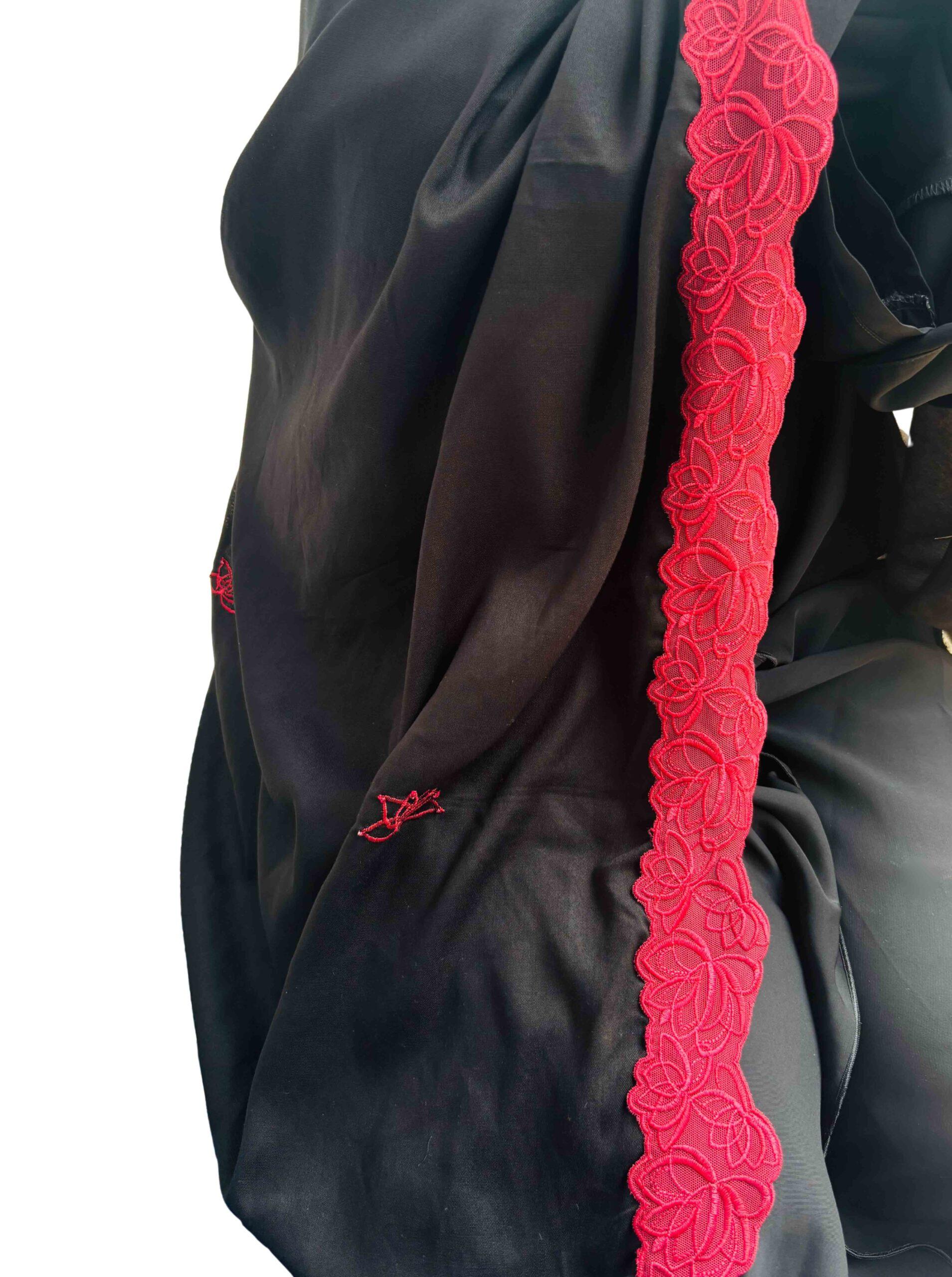 Black soft rayon dupatta with Maroon embroidery & lace
