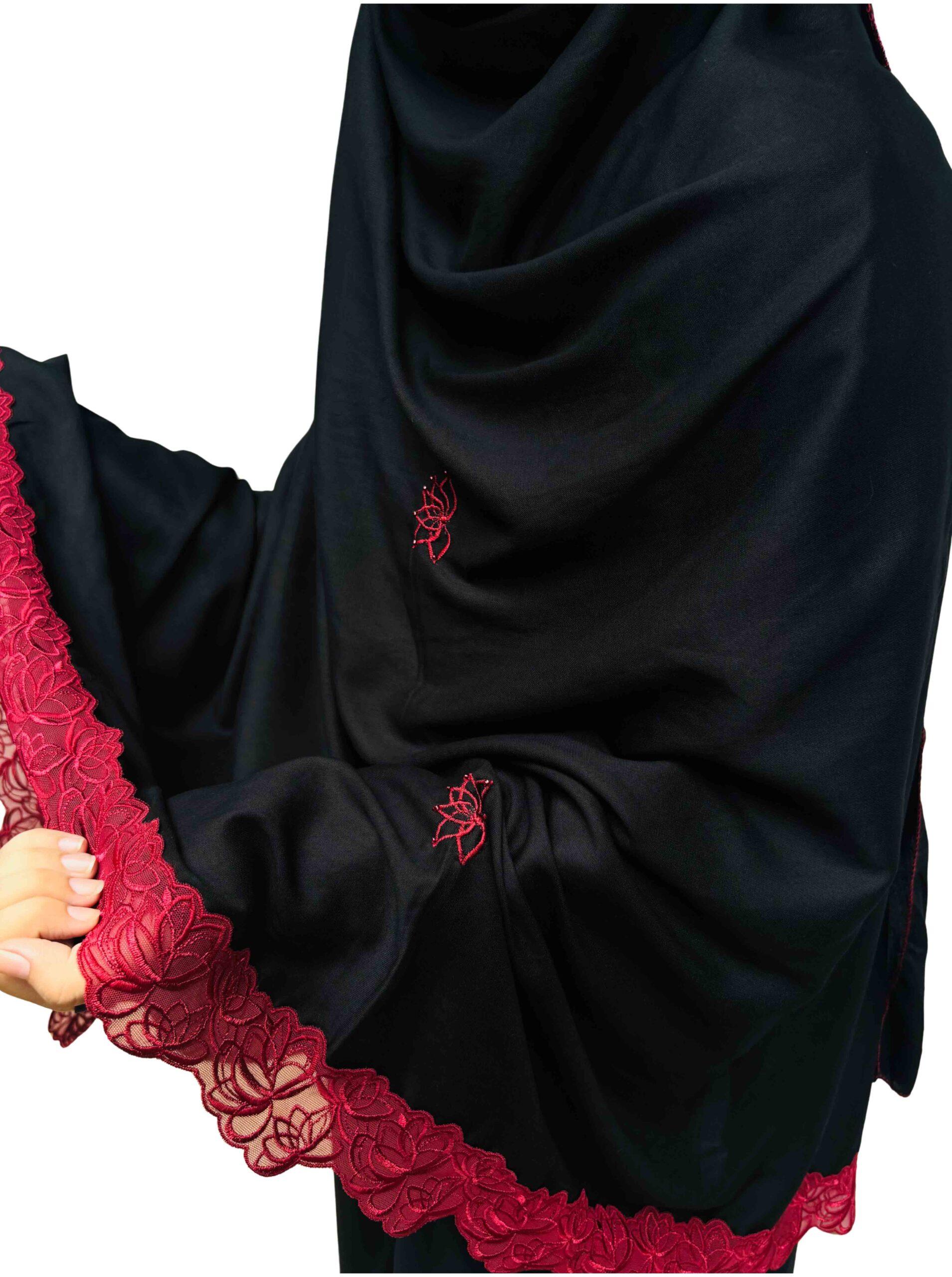 Embroidered dupatta - Black and red