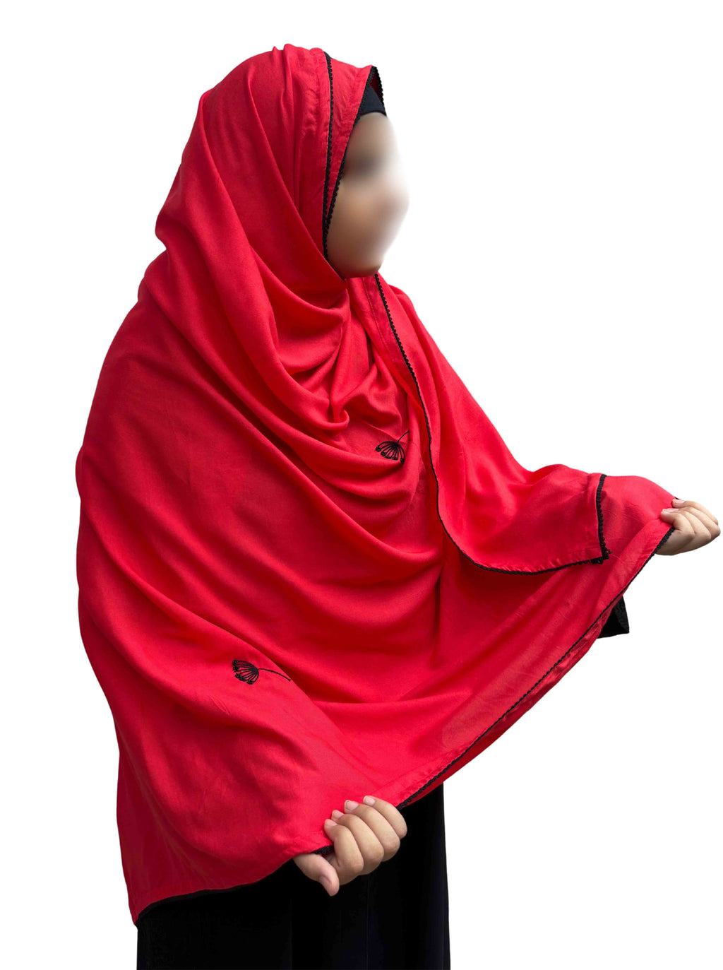 Red Handwork Dupatta with lace