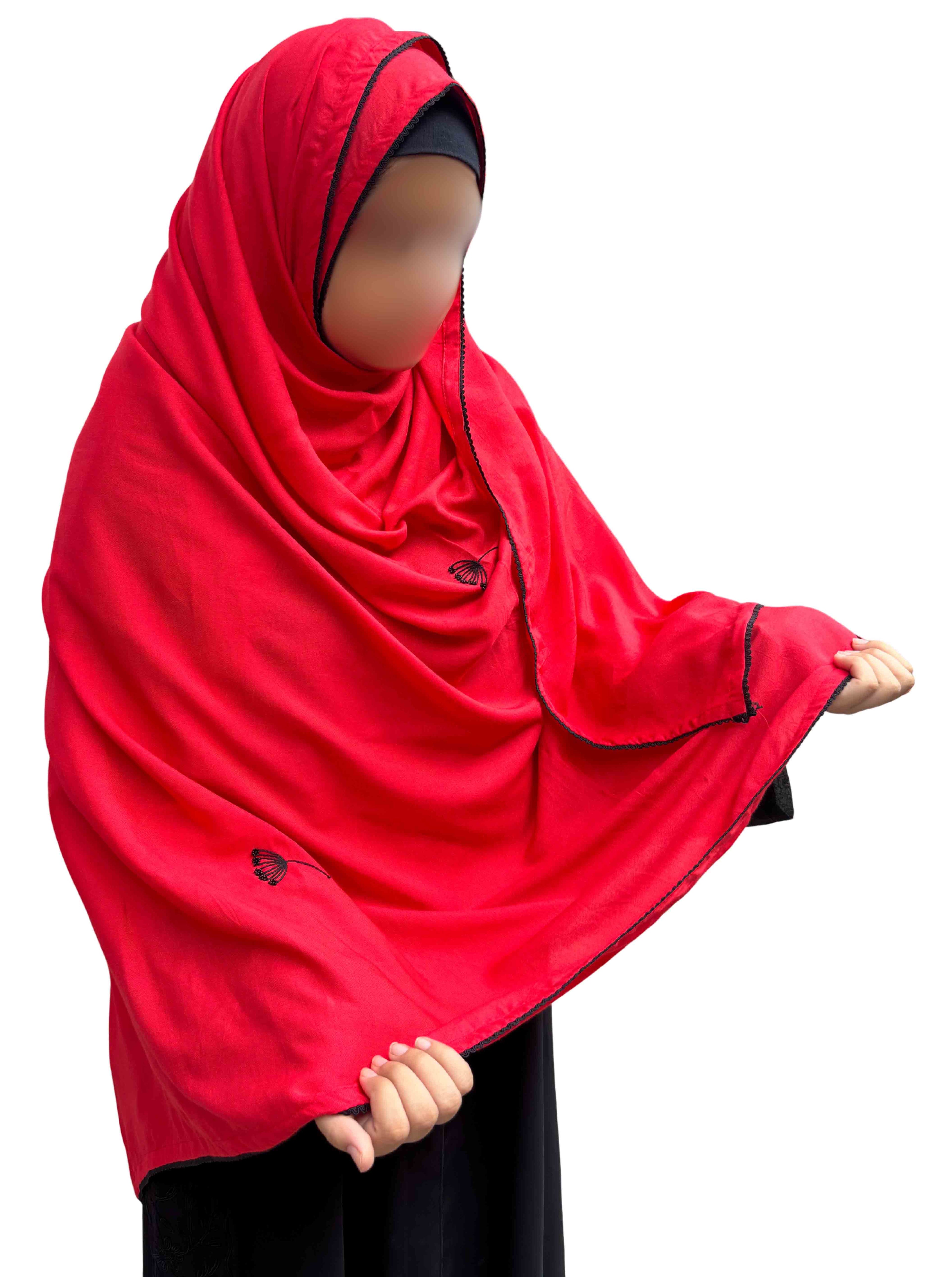 Red Handwork Dupatta with lace