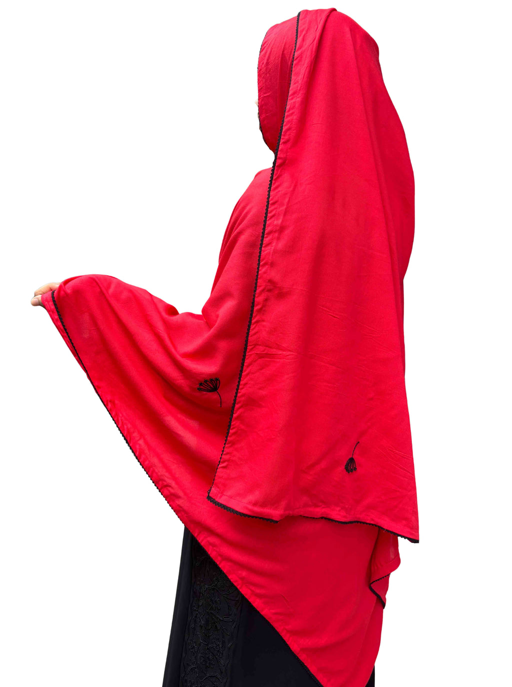 Red Handwork Dupatta with lace