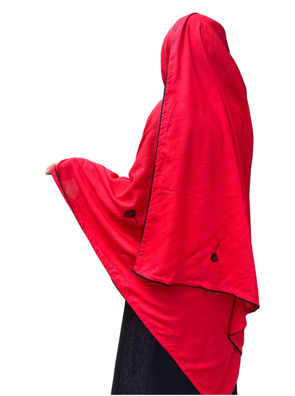 Red Handwork Dupatta with lace