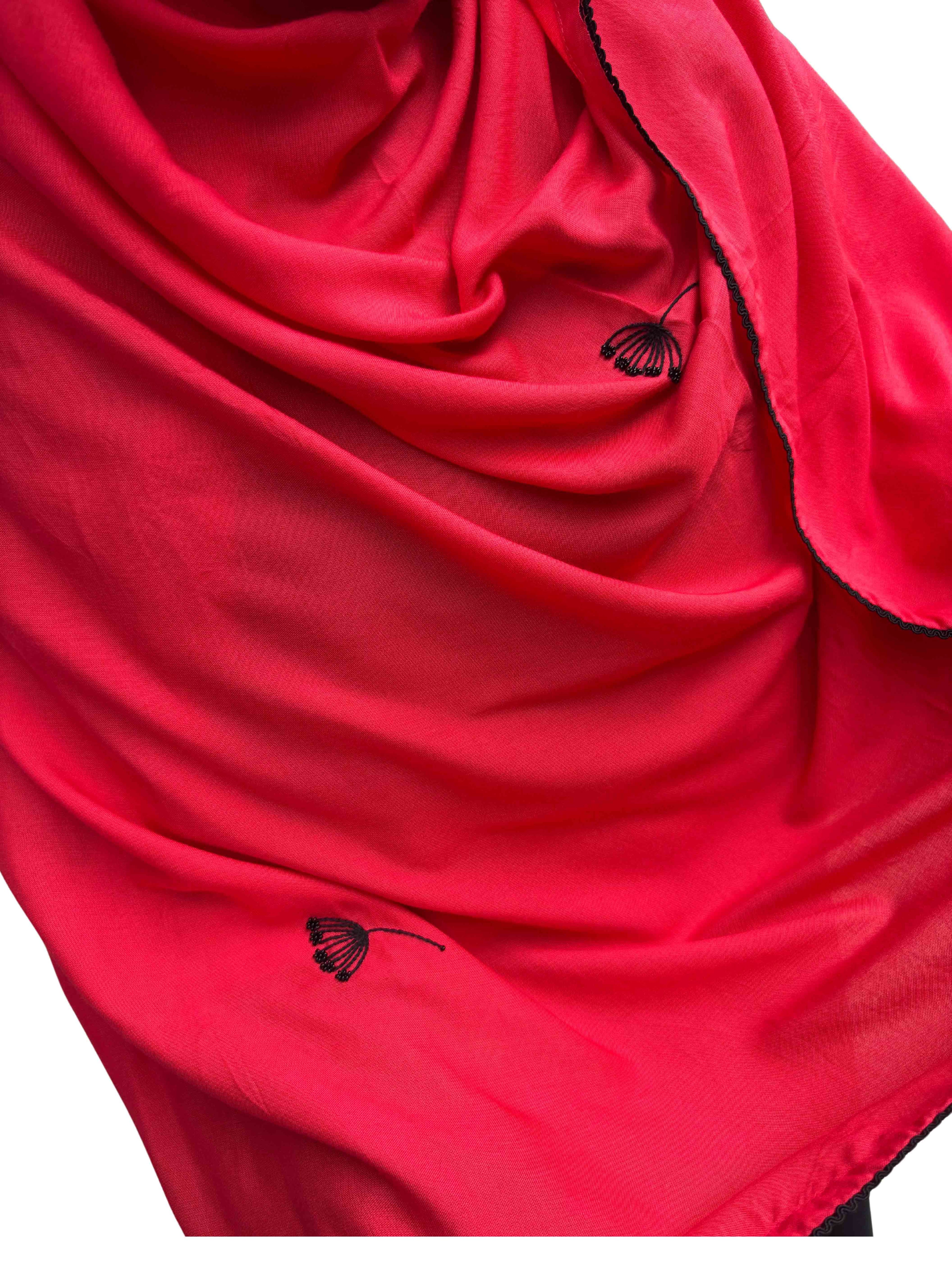 Red Handwork Dupatta with lace