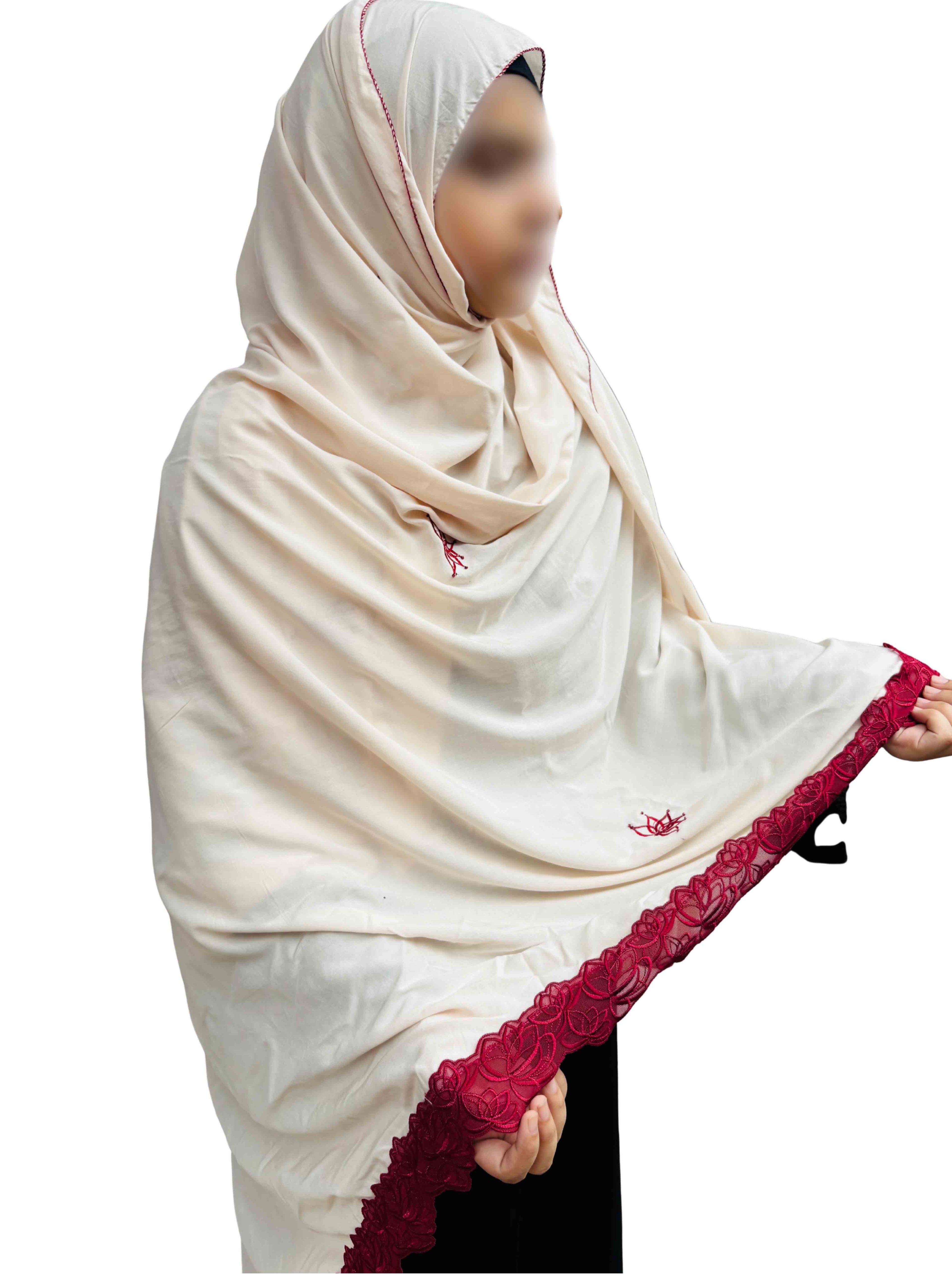 Embroided dupatta with elegant Maroon lace
